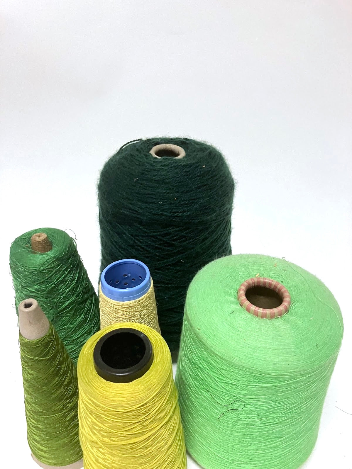 Yarn, Cones, Range of Green/Yellow Shades