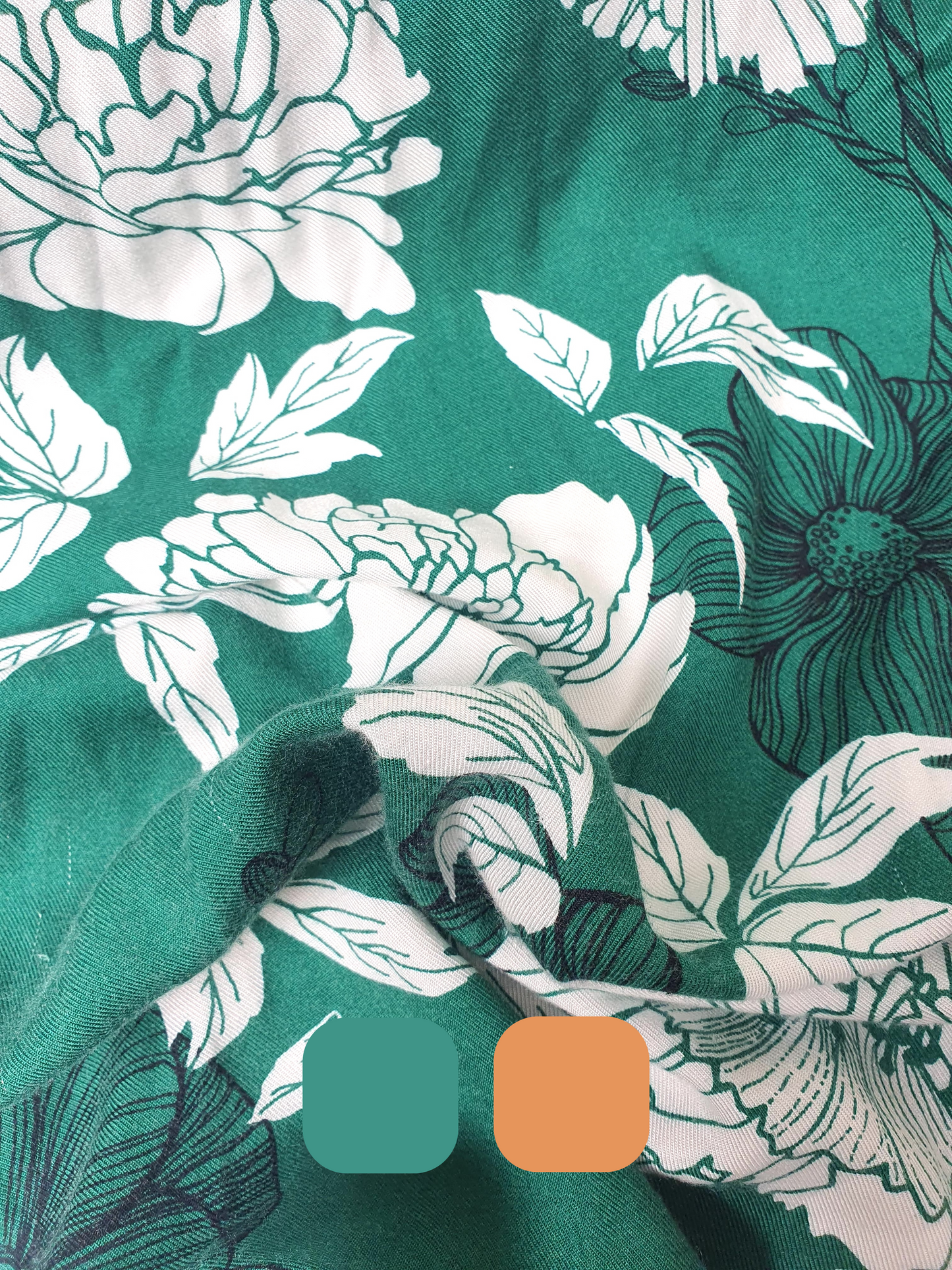 Fabric, Twill, Floral Print, Green/Orange