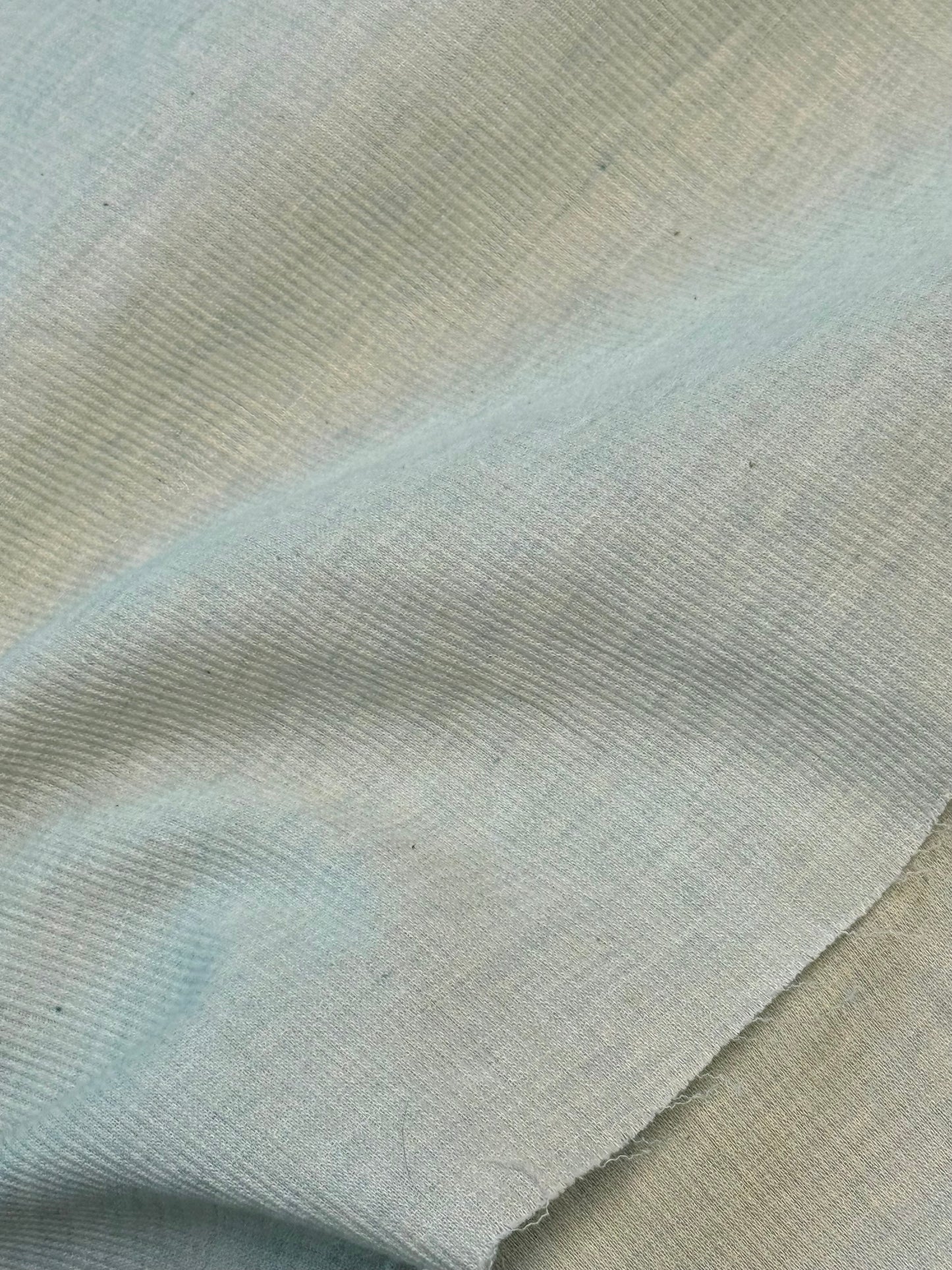 Fabric, Vertical Pique, Botanically Dyed Organic Cotton, Light Mottled Green, End of Roll