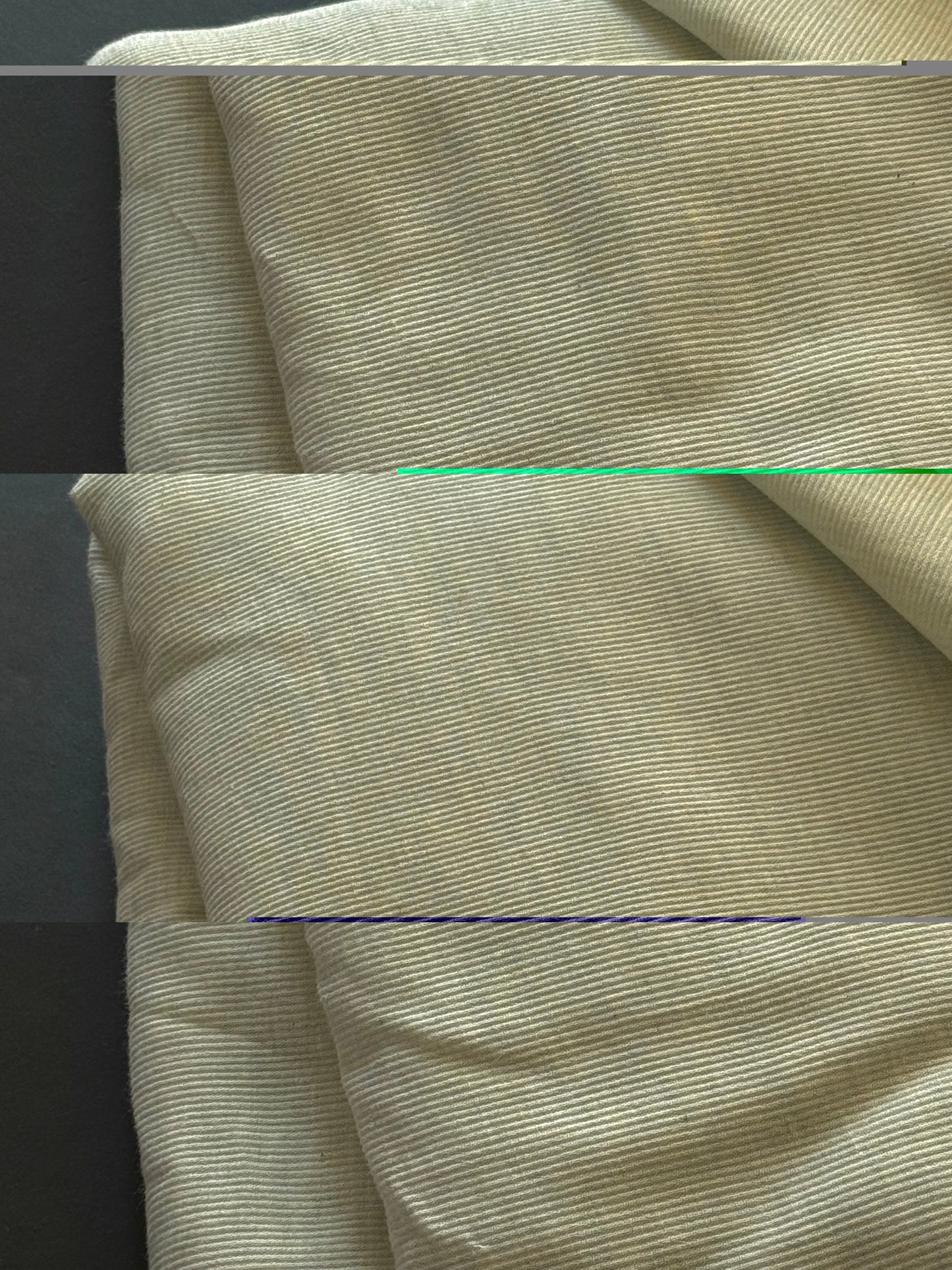 Fabric, Vertical Pique, Botanically Dyed Organic Cotton, Light Mottled Green, End of Roll
