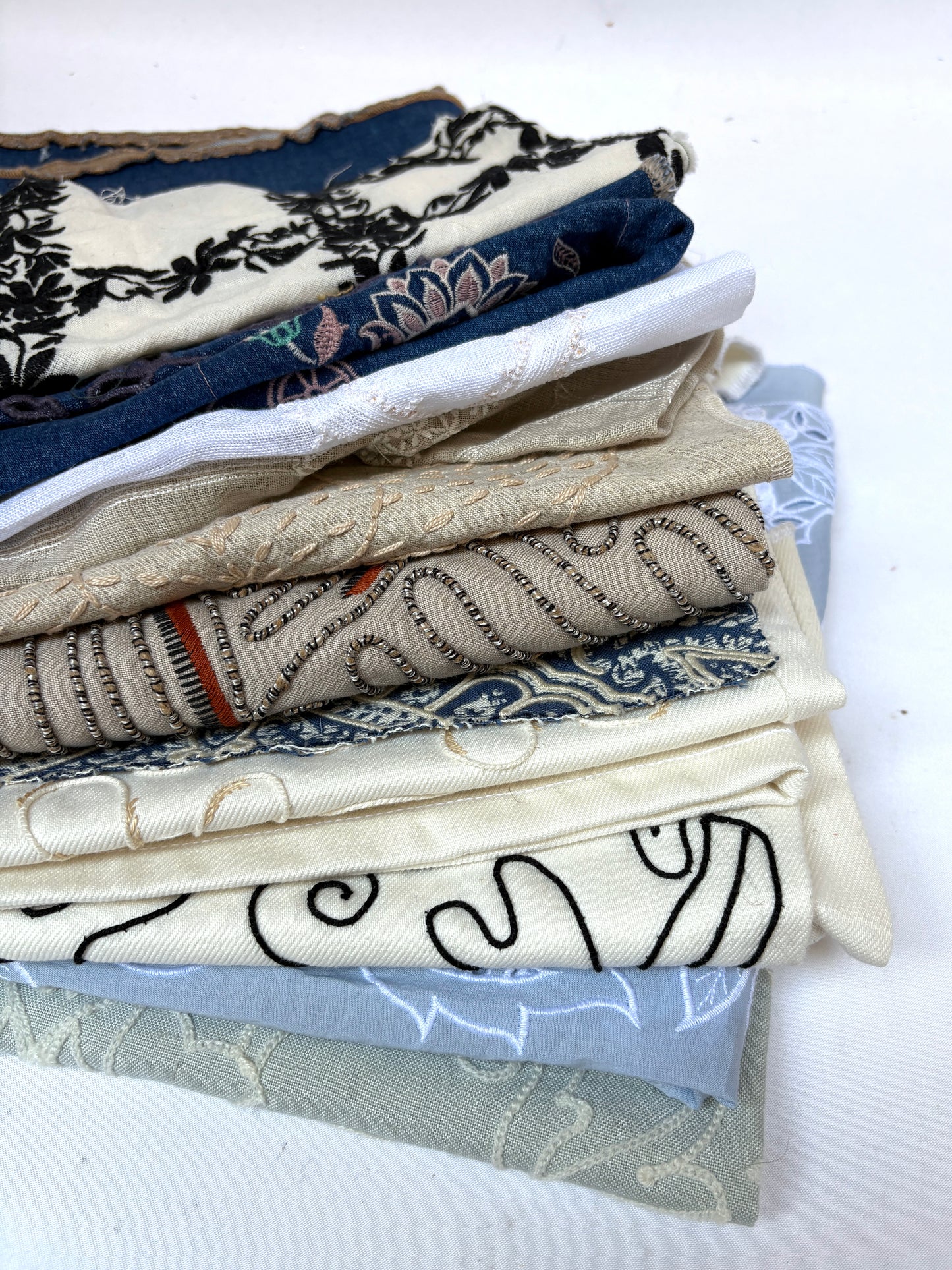 Embroidered Fabric, Medium/Small Pieces, Mixed Bundle