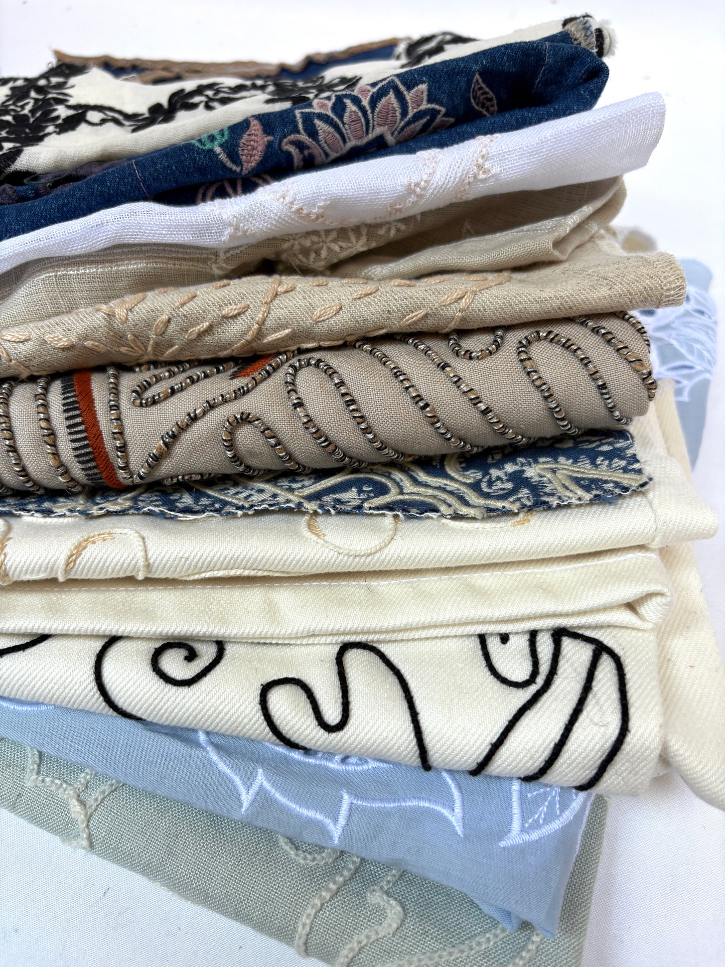 Embroidered Fabric, Medium/Small Pieces, Mixed Bundle