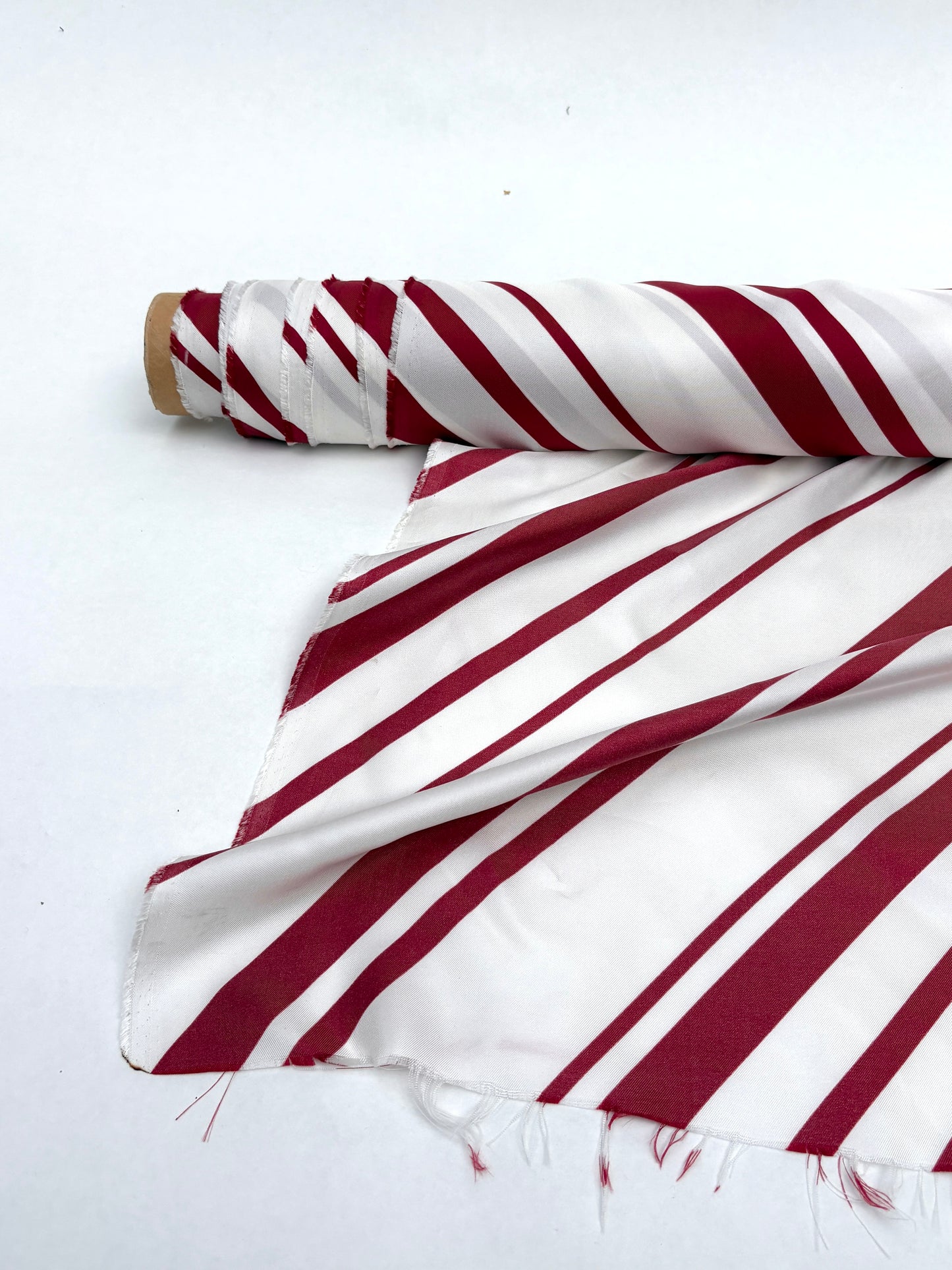 Fabric, 100% Silk, Marocain Crepe, Diagonal Red Stripe, End of Roll