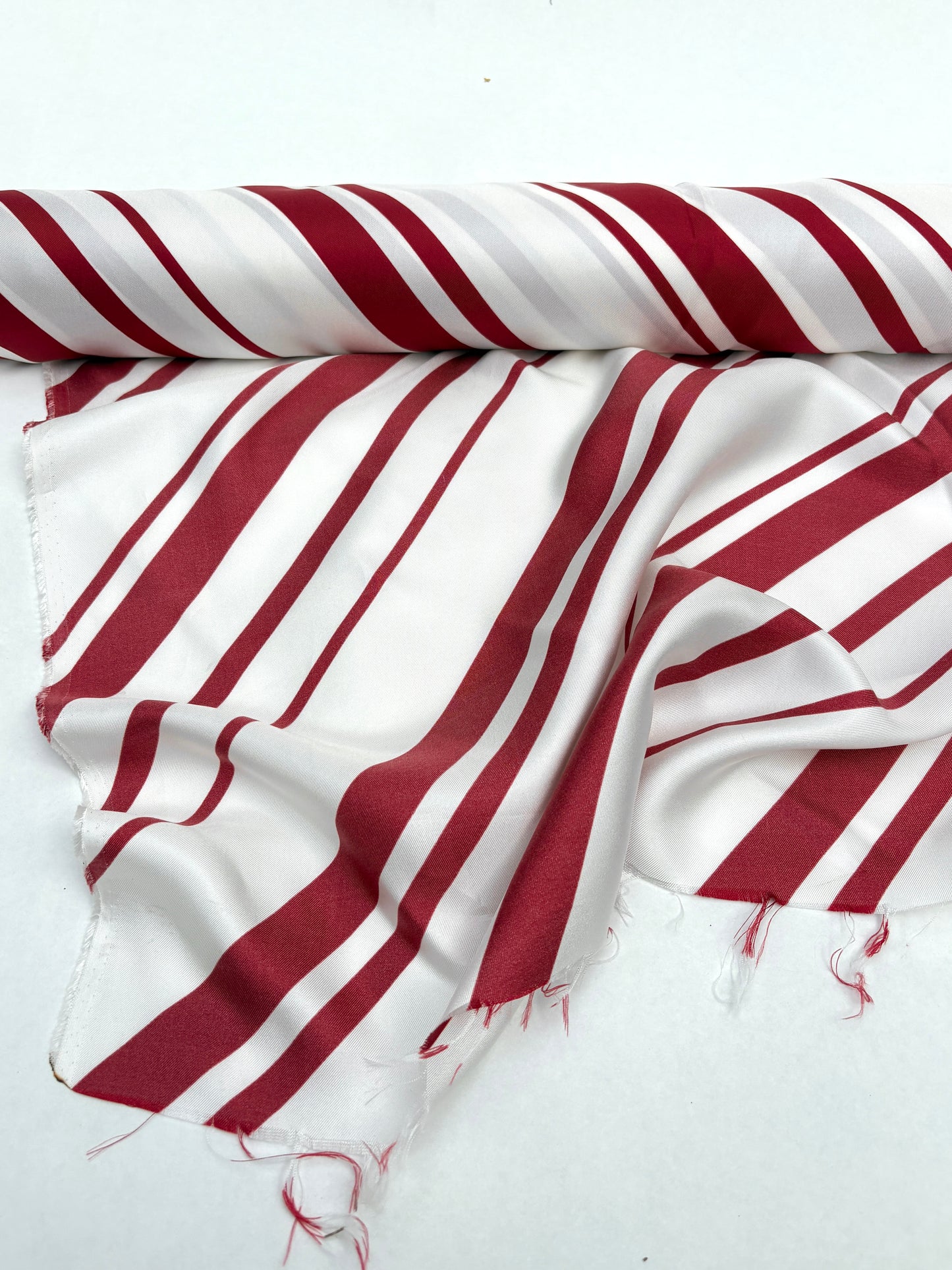 Fabric, 100% Silk, Marocain Crepe, Diagonal Red Stripe, End of Roll