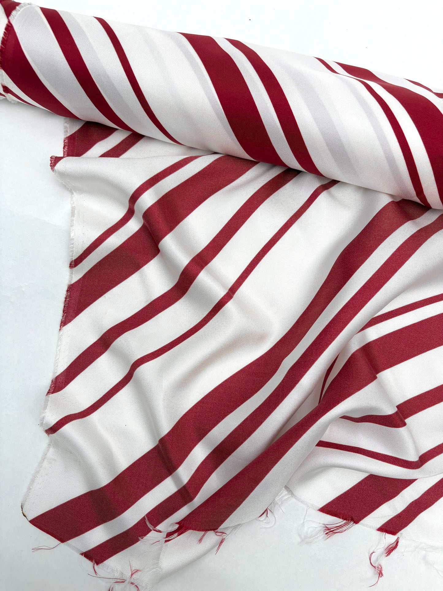 Fabric, 100% Silk, Marocain Crepe, Diagonal Red Stripe, End of Roll