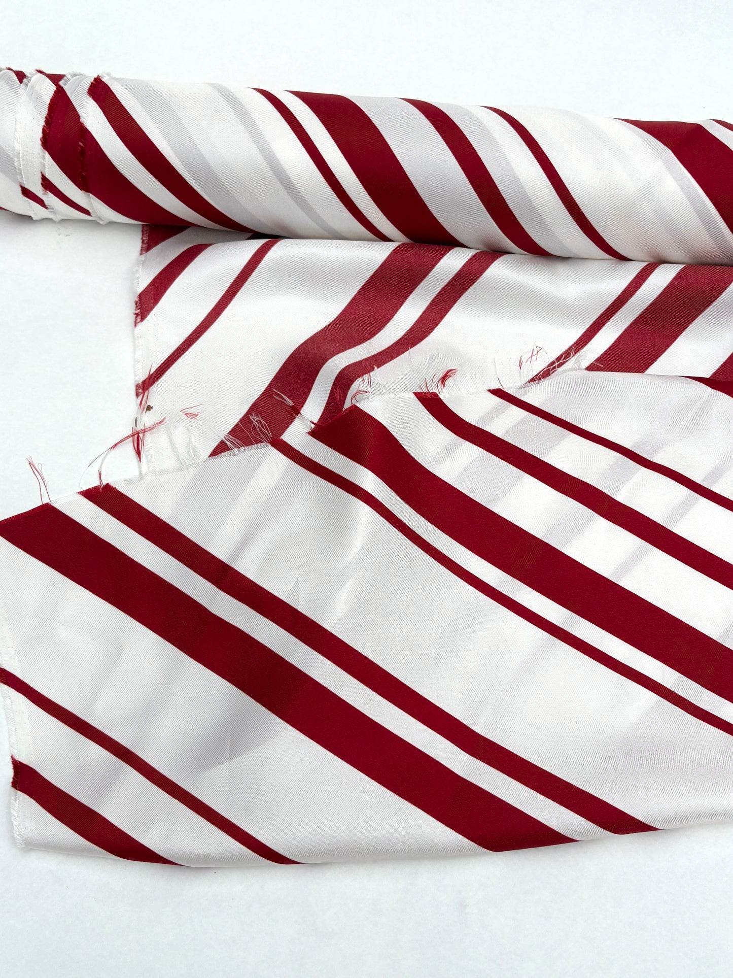 Fabric, 100% Silk, Marocain Crepe, Diagonal Red Stripe, End of Roll