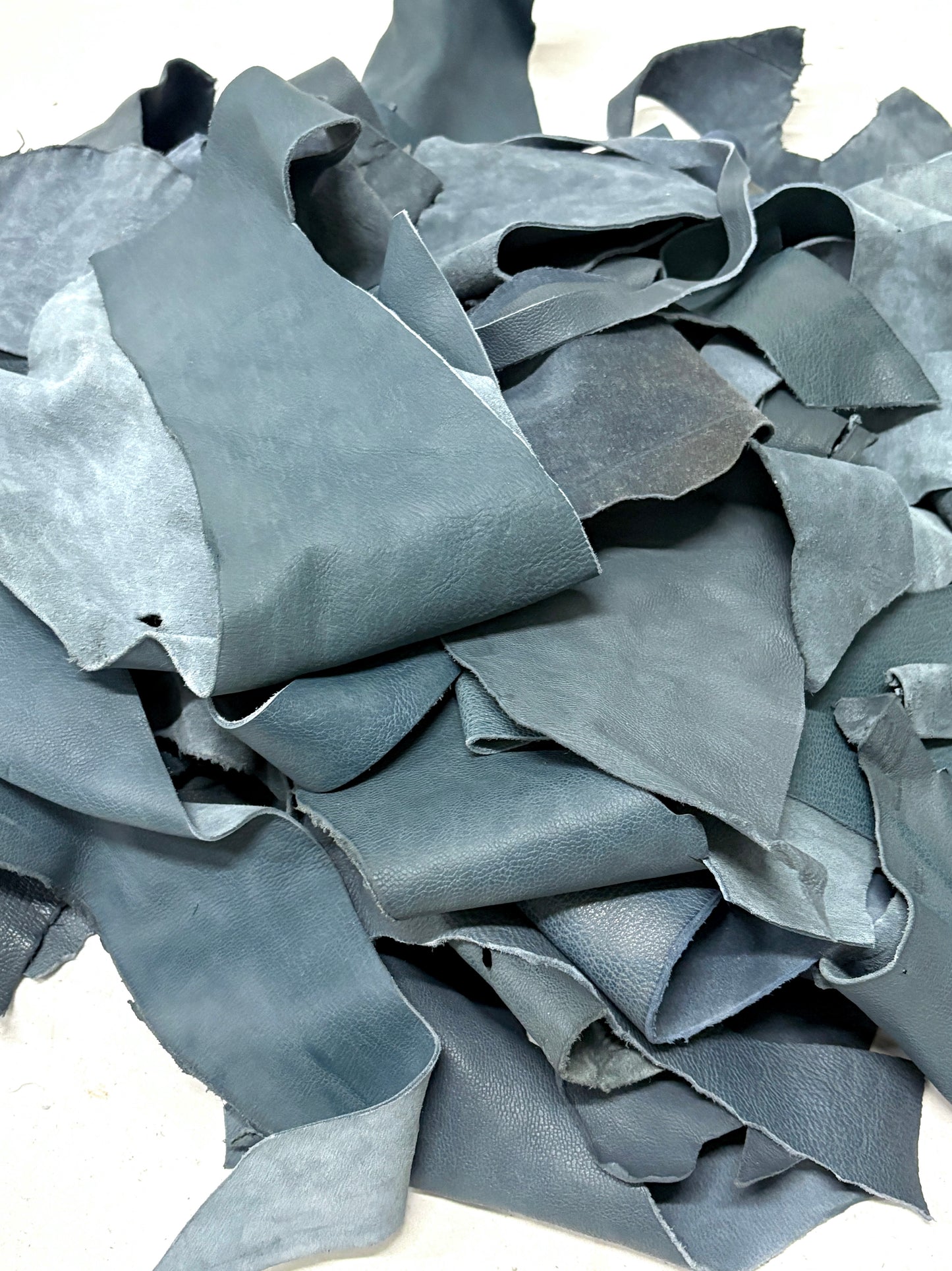 Goat Leather Offcuts from HOWE, Foggy Blue, Mixed Bundle