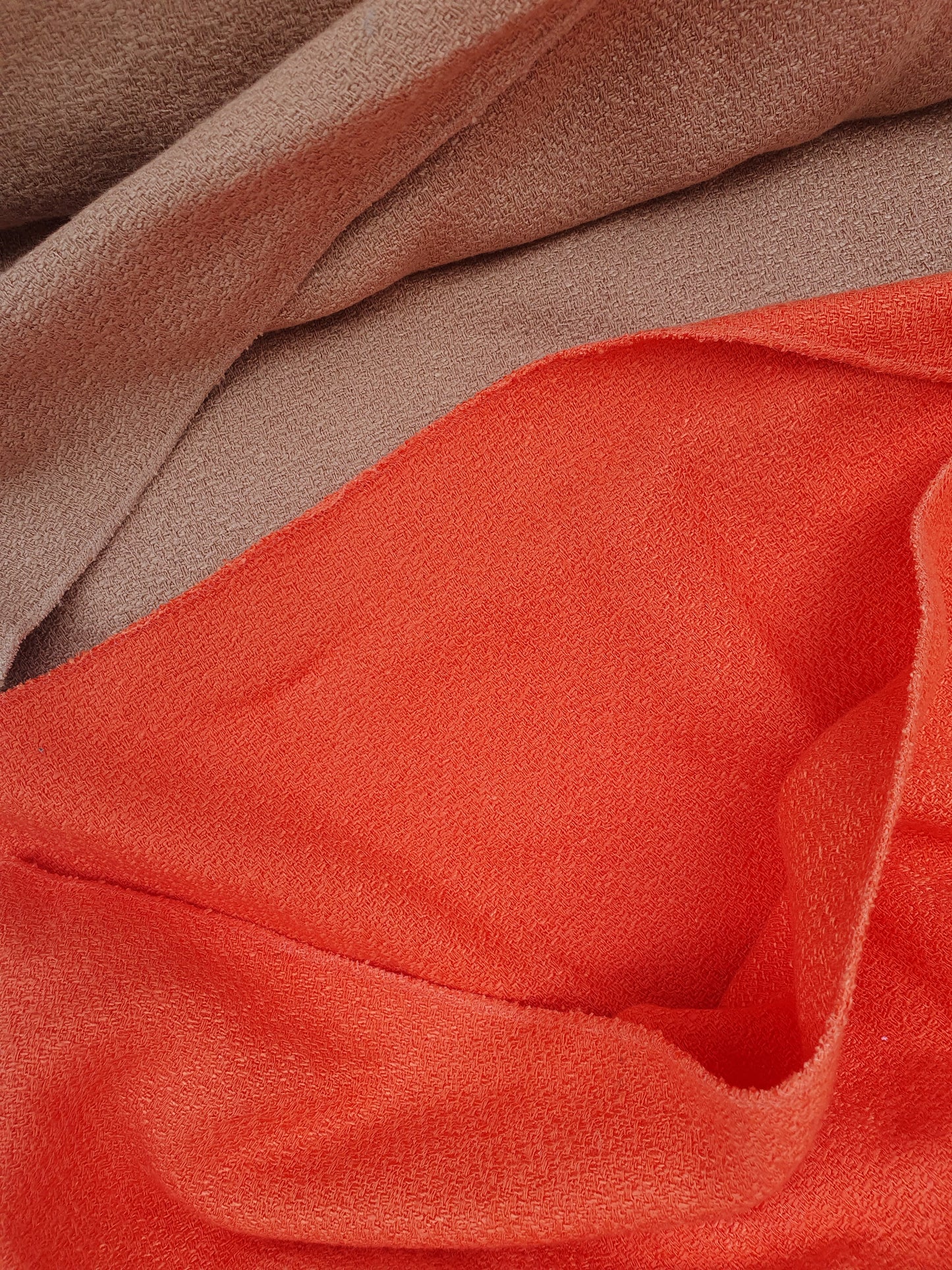 Fabric, Medium Weight, Crepe-like, Orange/ Brown, End of Roll