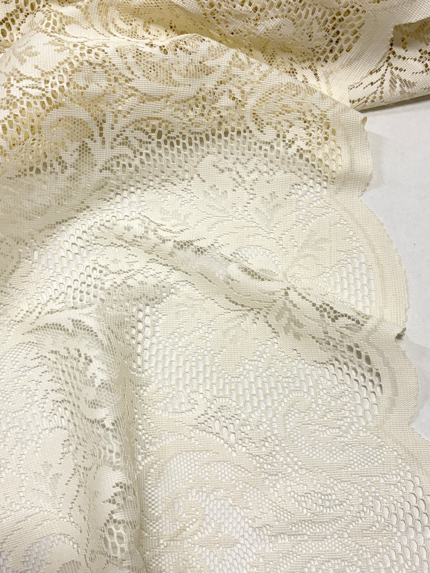 Close-up of lace fabric in cream white