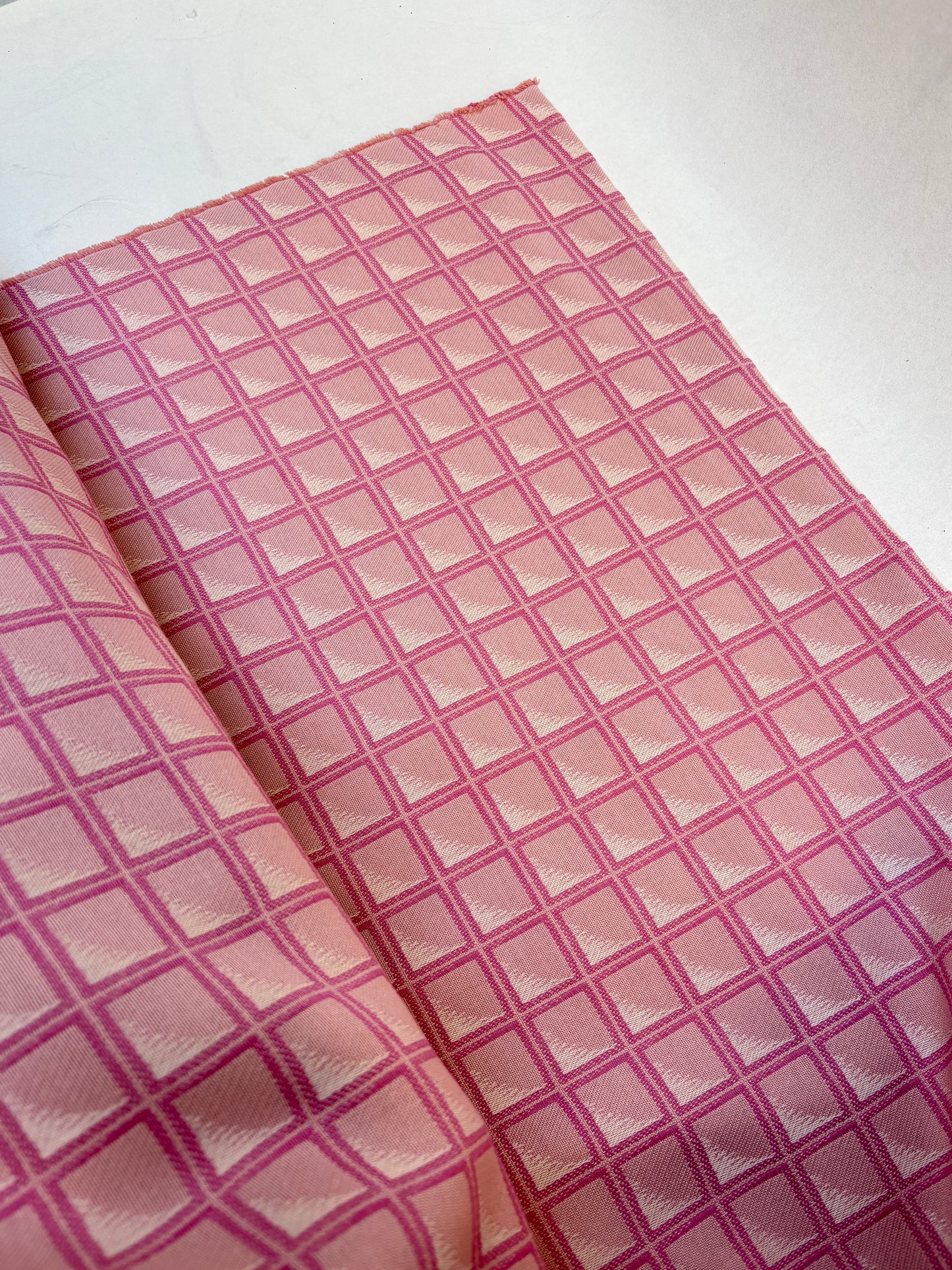 Fabric, Silk Blend Jacquard Check Woven, Rose Pink, Double-sided Finish, End of Roll