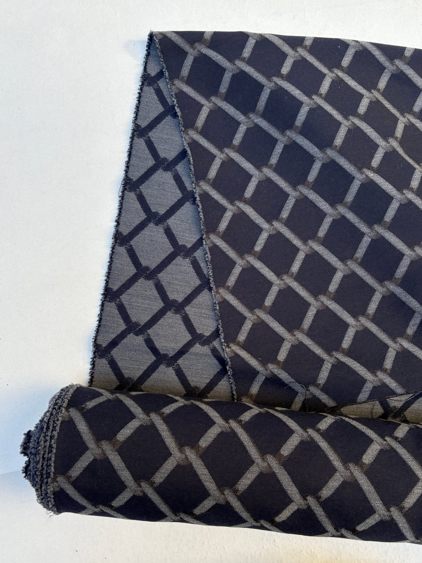 Fabric, Cotton & Wool, Navy Jacquard, Medium Weight, End of Roll