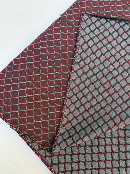 Fabric, Cotton & Wool, Burgundy Jacquard, Medium Weight, End of Roll