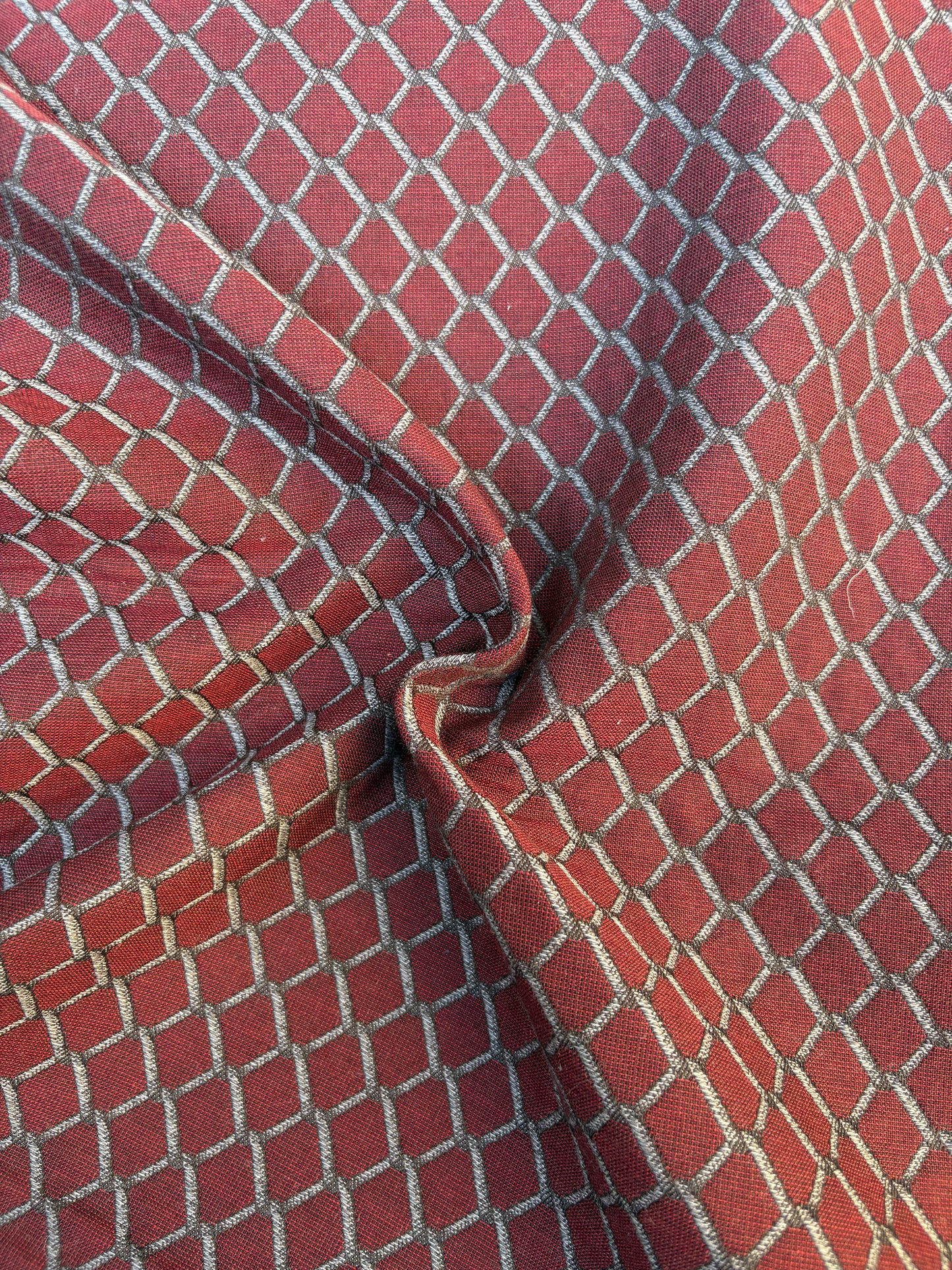 Fabric, Cotton & Wool, Burgundy Jacquard, Medium Weight, End of Roll