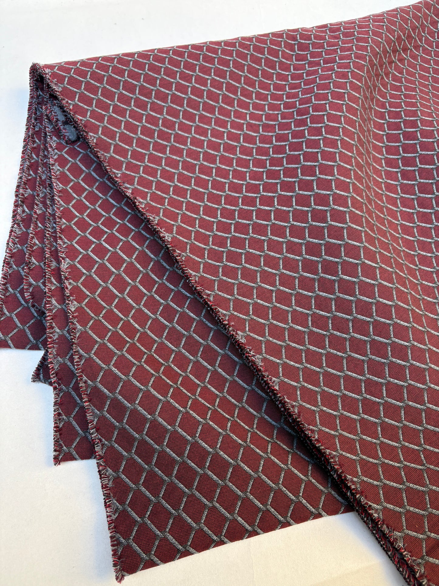 Fabric, Cotton & Wool, Burgundy Jacquard, Medium Weight, End of Roll