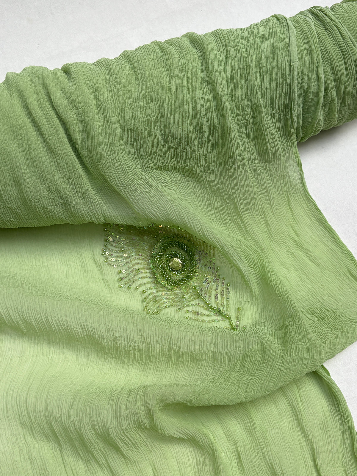 Chiffon Fabric, Green, Light Weight, End of Roll