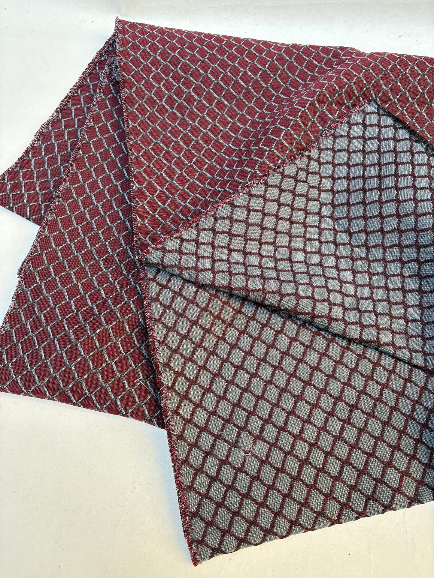 Fabric, Cotton & Wool, Burgundy Jacquard, Medium Weight, End of Roll