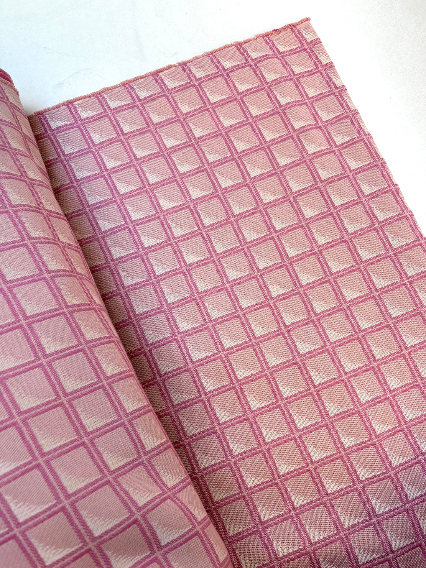 Fabric, Silk Blend Jacquard Check Woven, Rose Pink, Double-sided Finish, End of Roll