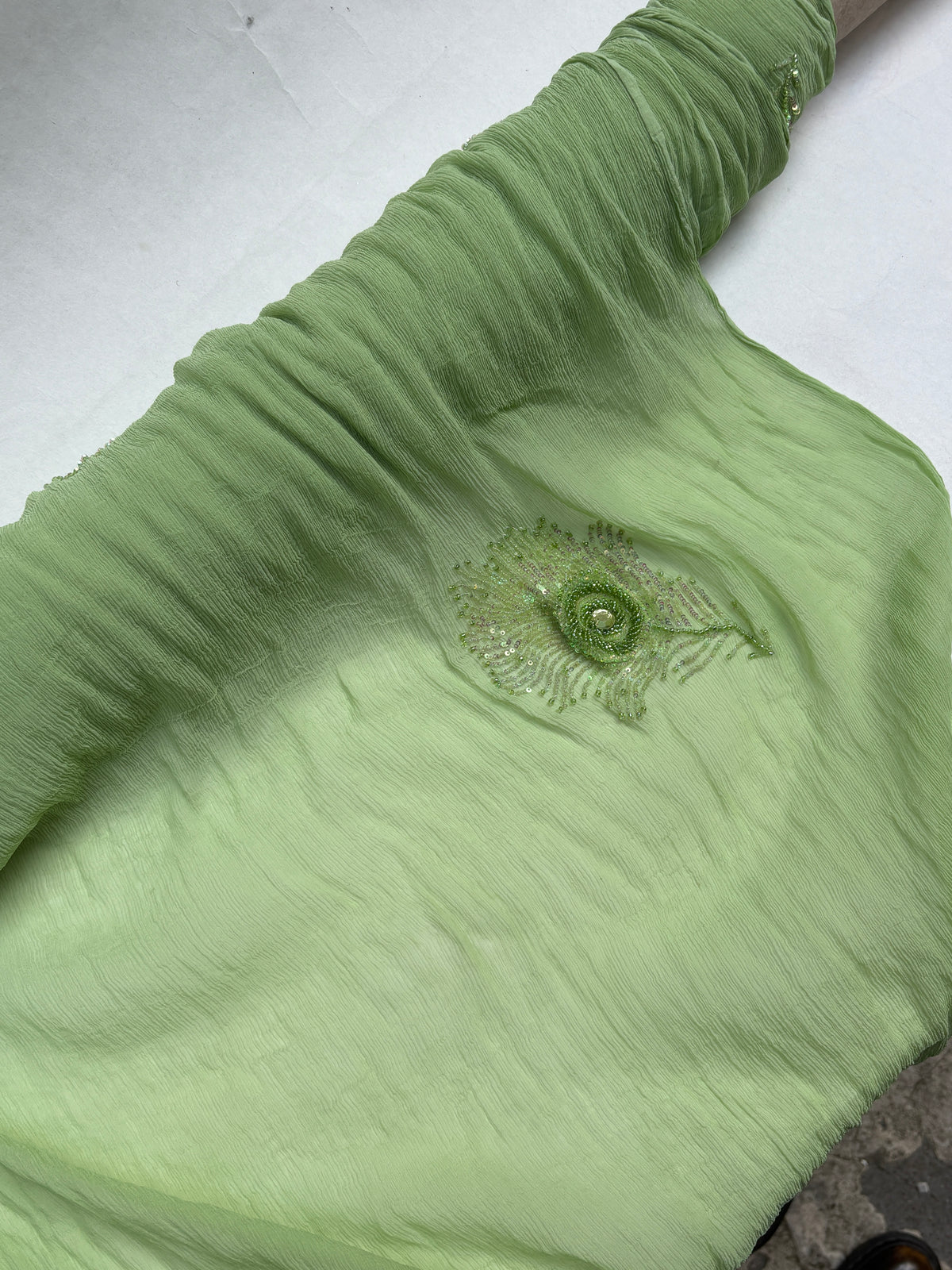 Chiffon Fabric, Green, Light Weight, End of Roll