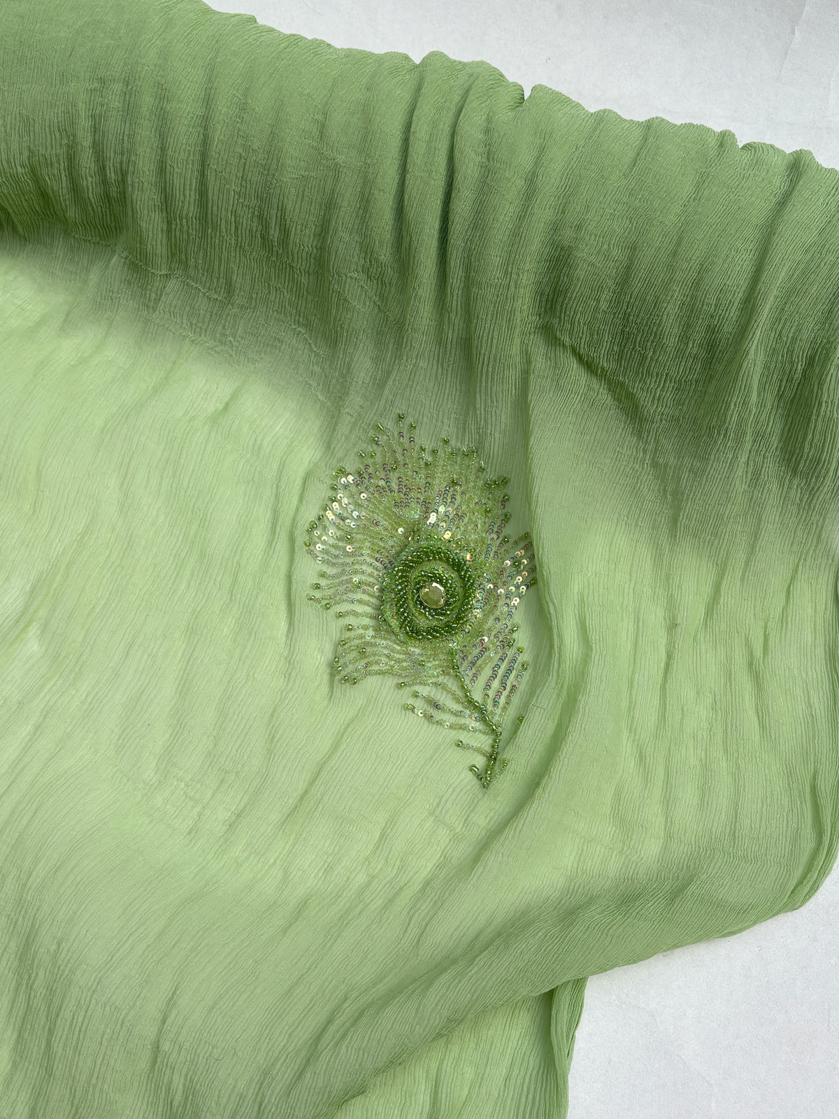 Chiffon Fabric, Green, Light Weight, End of Roll