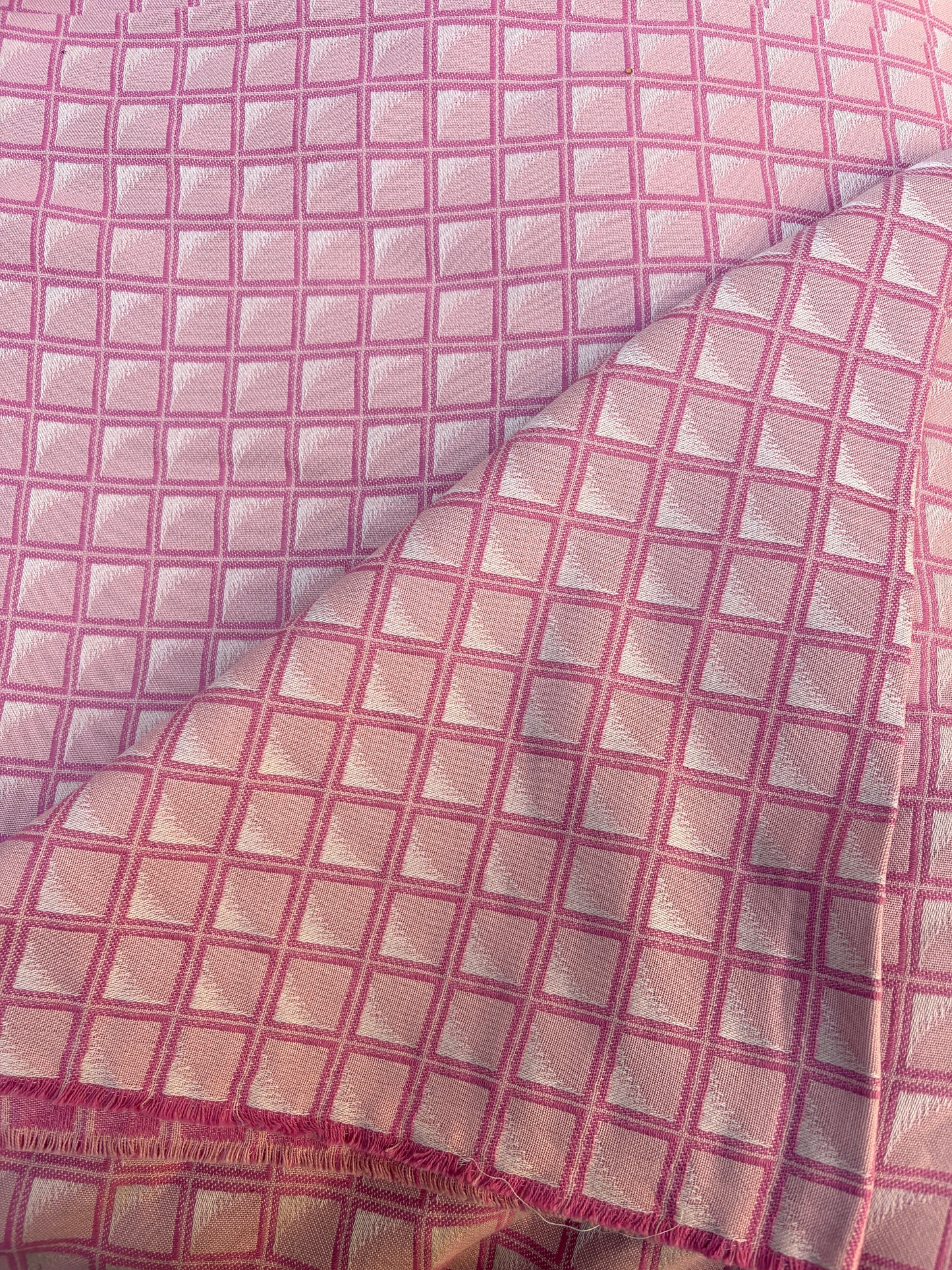 Fabric, Silk Blend Jacquard Check Woven, Rose Pink, Double-sided Finish, End of Roll