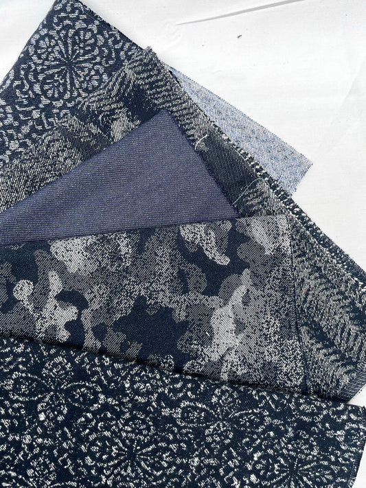 Denim Blue Patterned Fabric Bundle of Four *ONE-OFF*