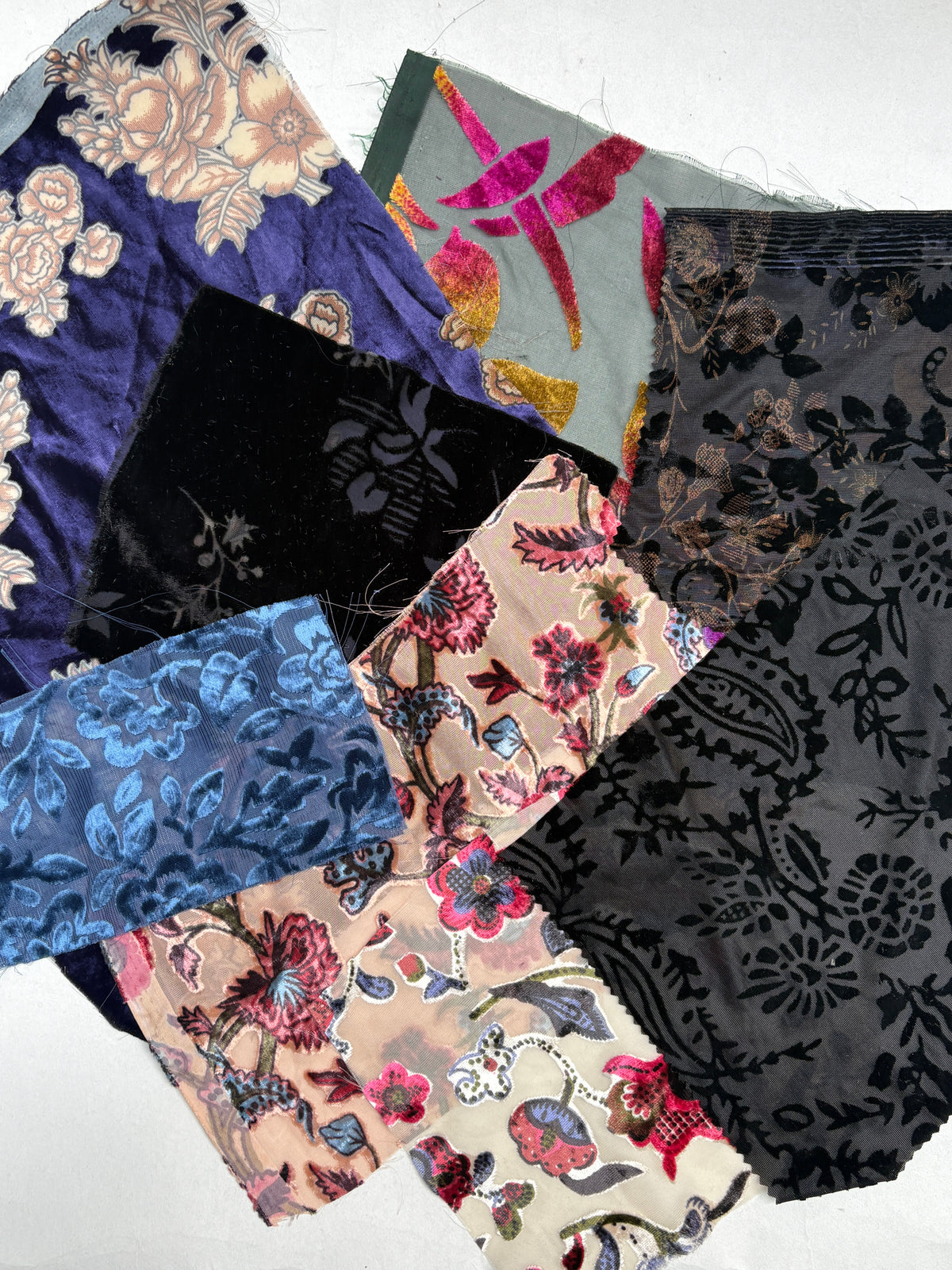 Velvet Patterned Fabric Samples Bundle of 7 *ONE-OFF*