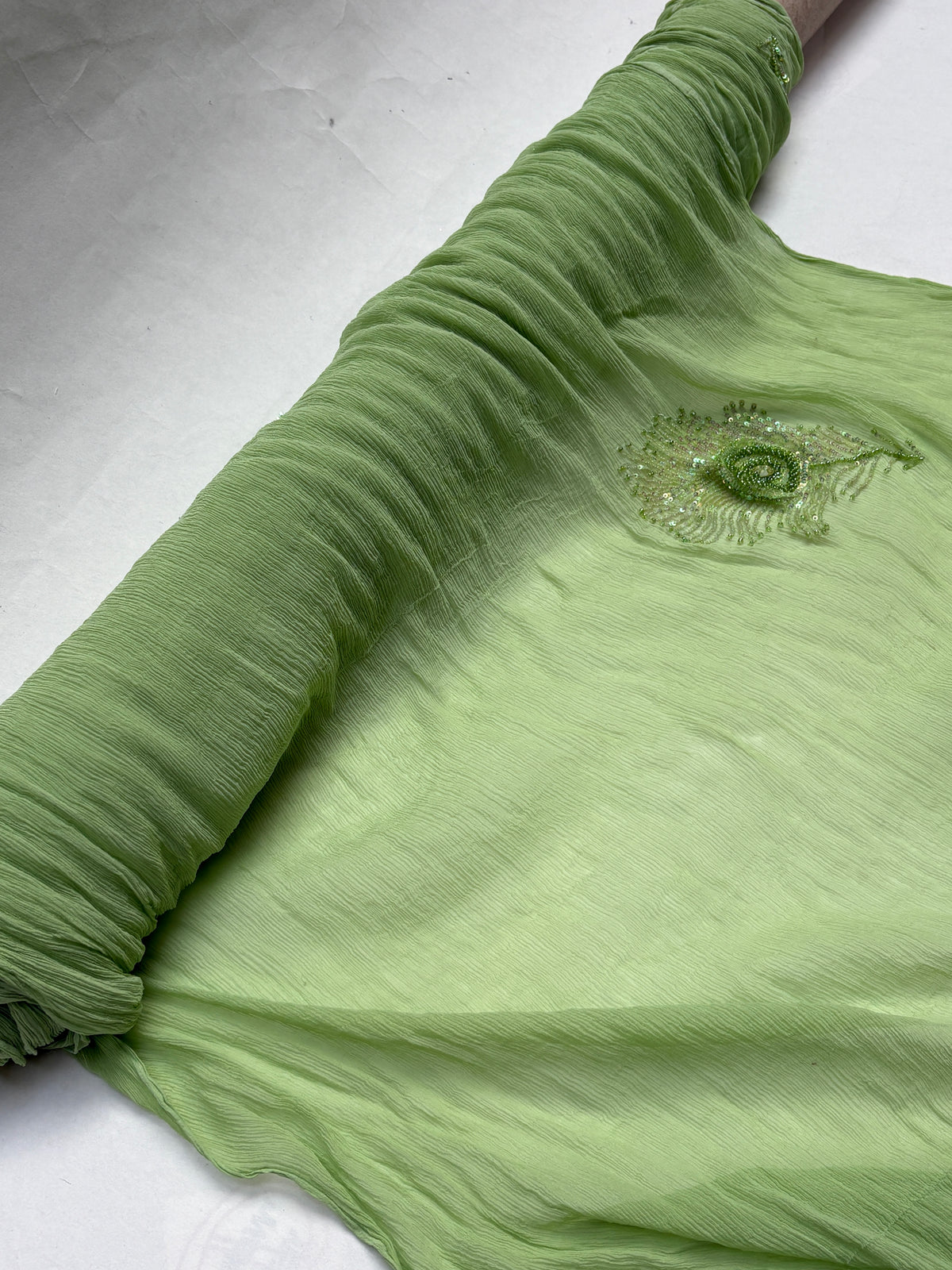 Chiffon Fabric, Green, Light Weight, End of Roll