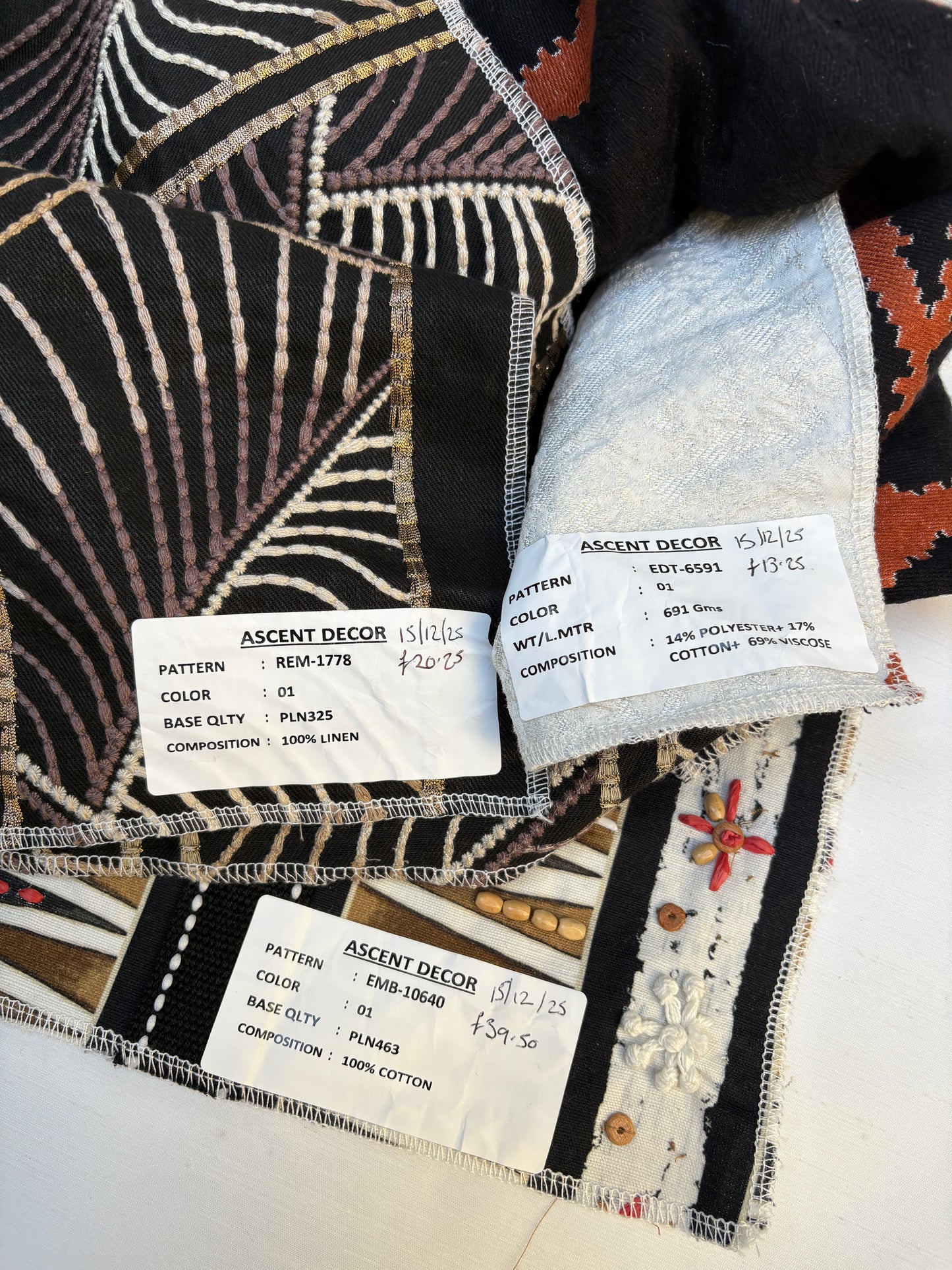 Embroidered + Patterned Fabric Bundle of Three *ONE-OFF*