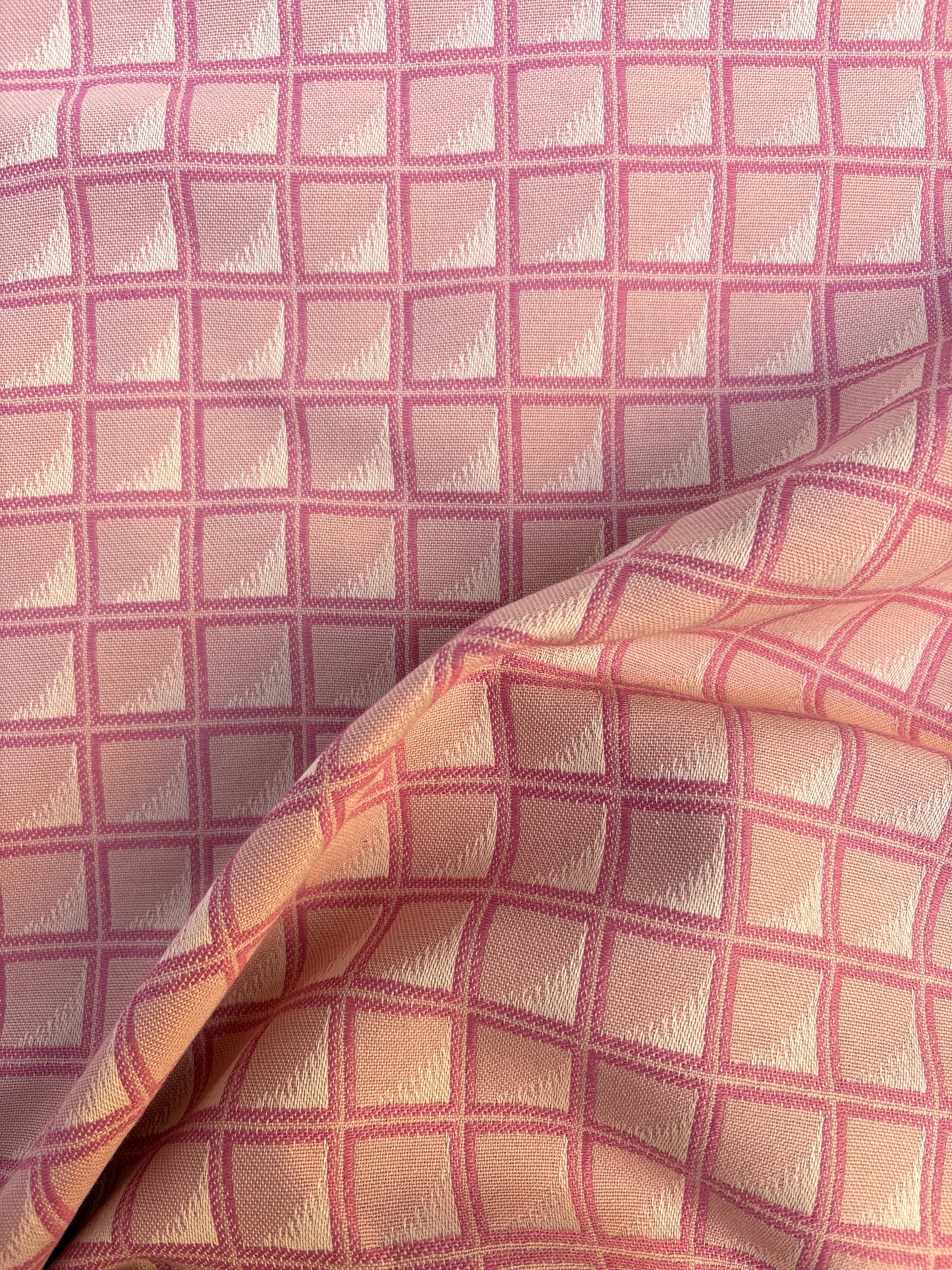 Fabric, Silk Blend Jacquard Check Woven, Rose Pink, Double-sided Finish, End of Roll