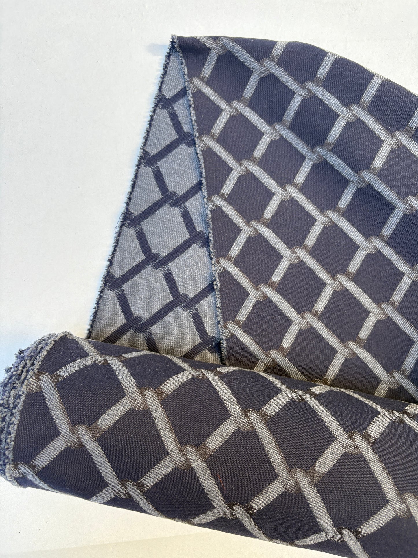 Fabric, Cotton & Wool, Navy Jacquard, Medium Weight, End of Roll