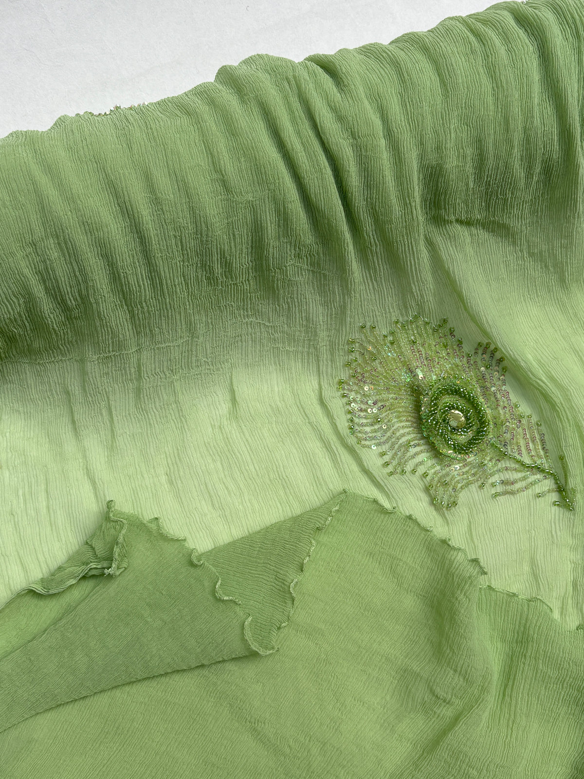 Chiffon Fabric, Green, Light Weight, End of Roll