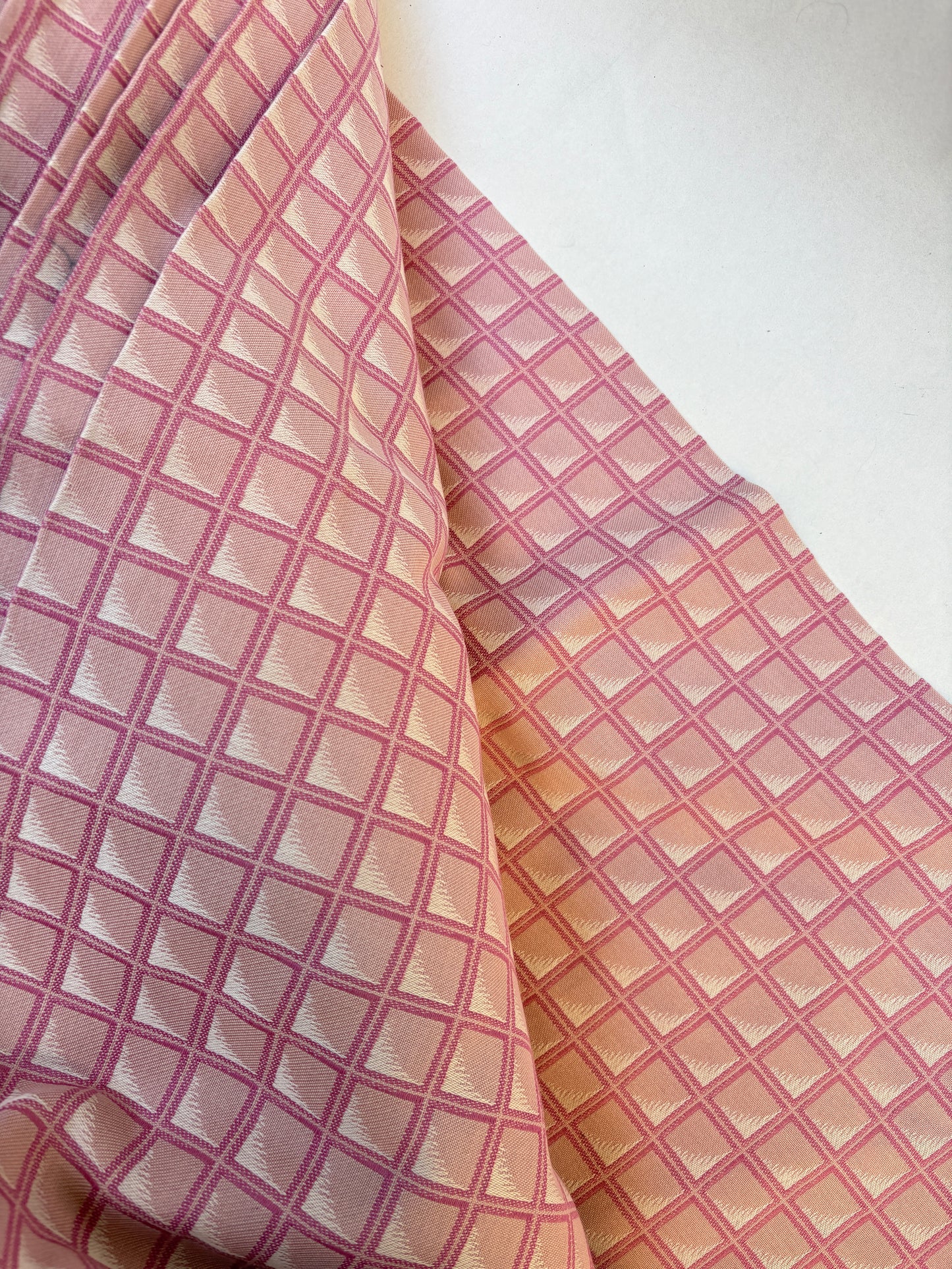 Fabric, Silk Blend Jacquard Check Woven, Rose Pink, Double-sided Finish, End of Roll