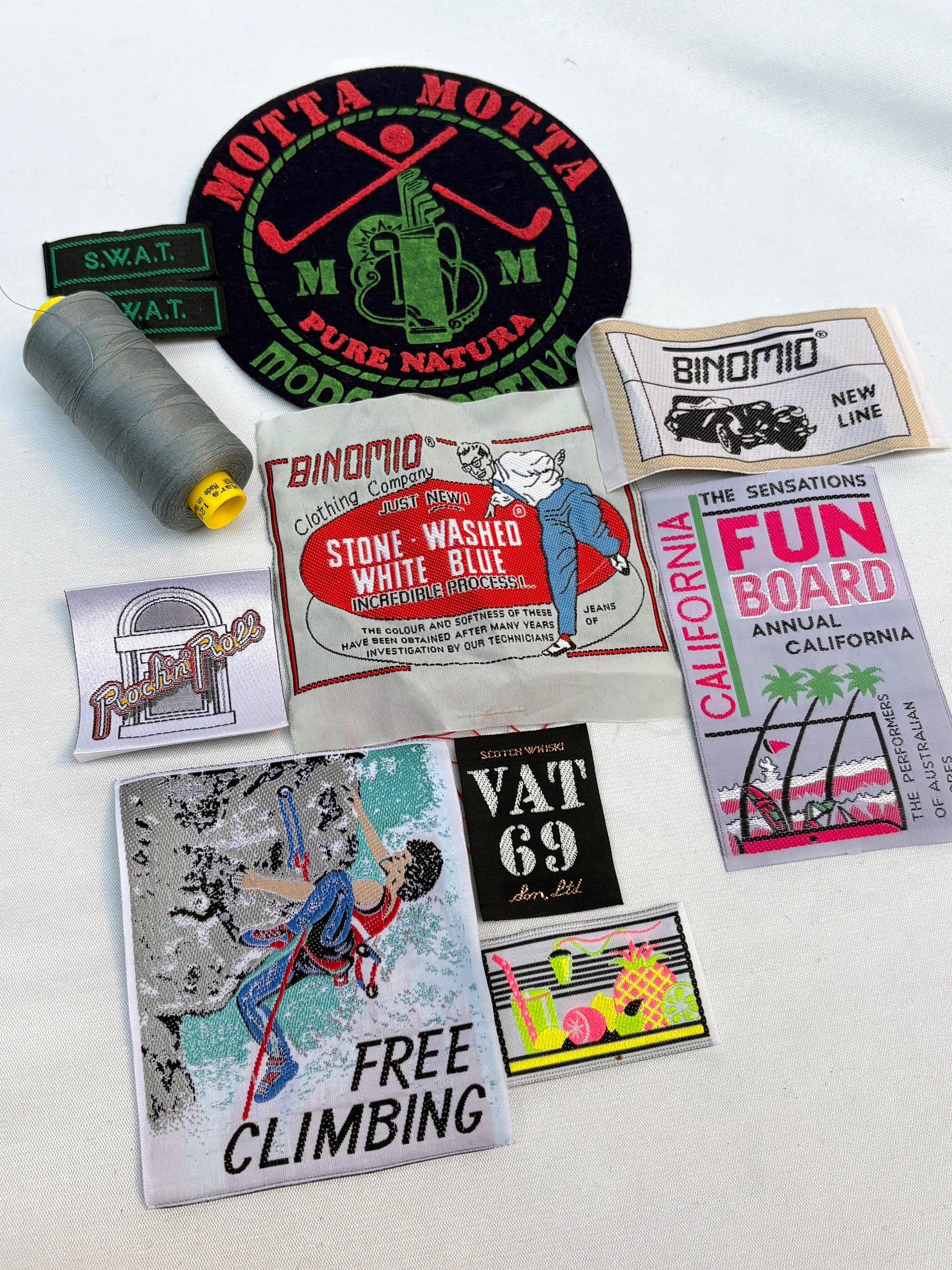Collection of vintage-style stickers on a white background