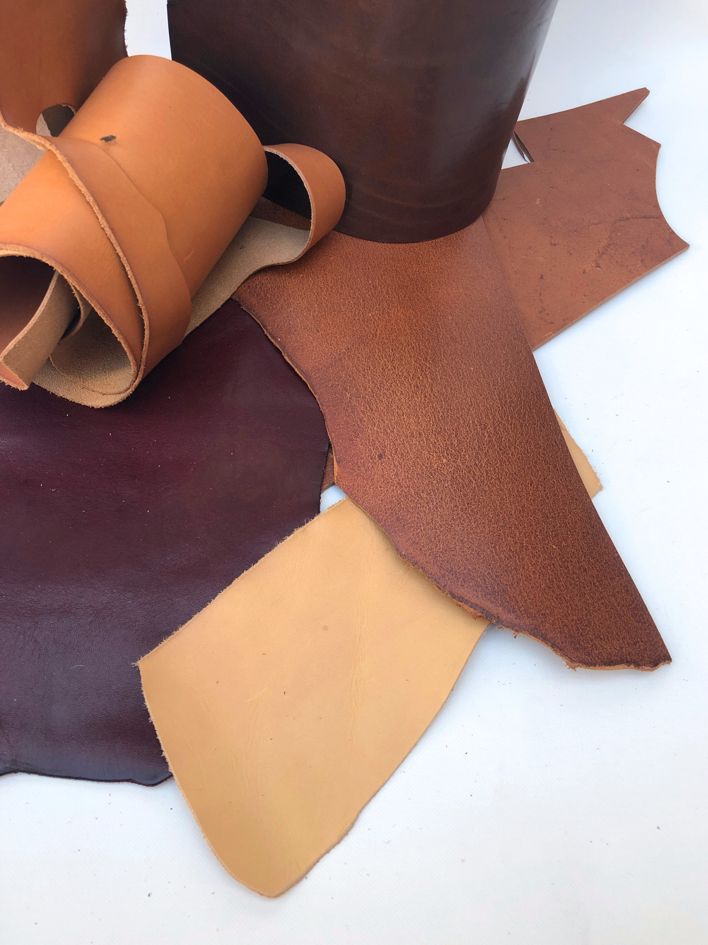 Brown Leather Offcuts from Bill Amberg, Vegetable Tanned, Mixed Bundle