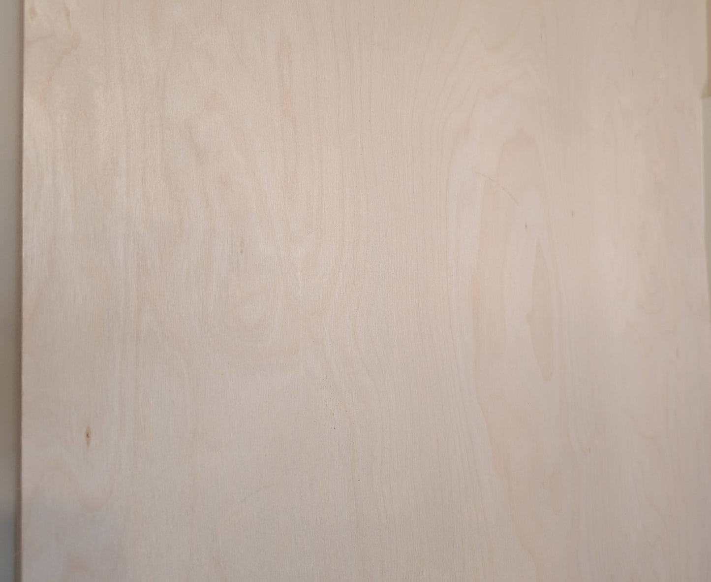 A closeup of a birch plywood sheet showing the grain pattern.