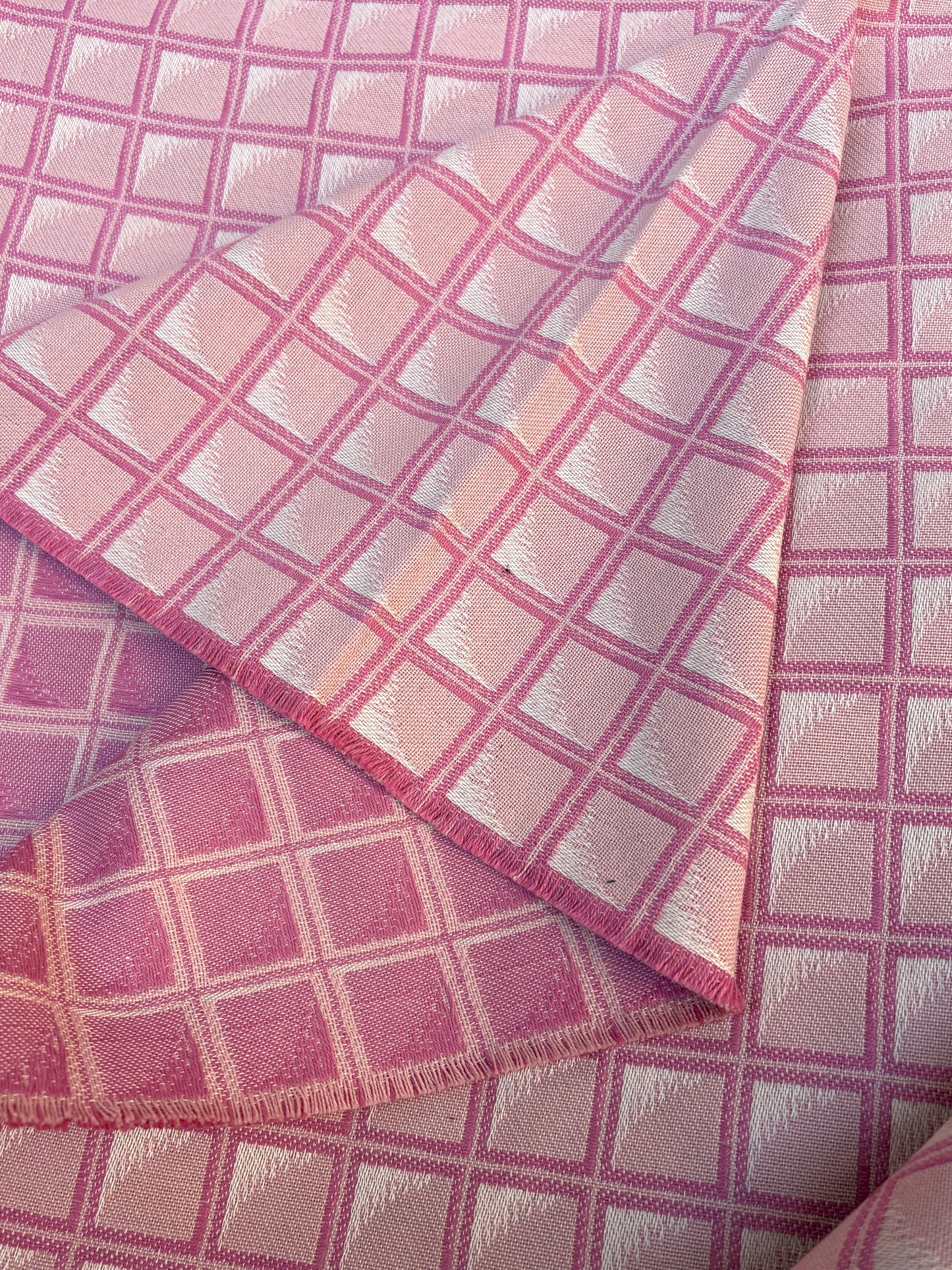 Fabric, Silk Blend Jacquard Check Woven, Rose Pink, Double-sided Finish, End of Roll