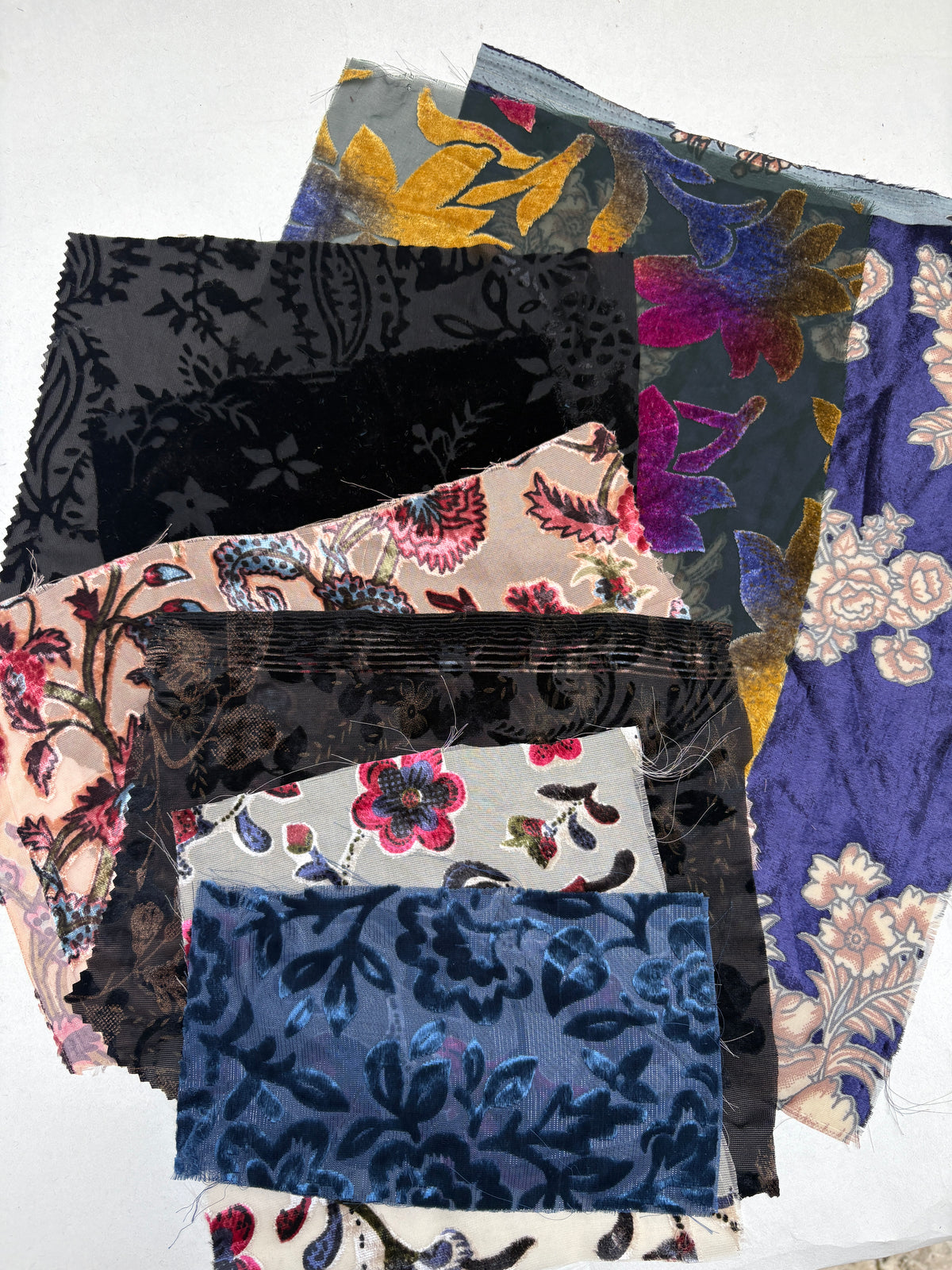 Velvet Patterned Fabric Samples Bundle of 7 *ONE-OFF*