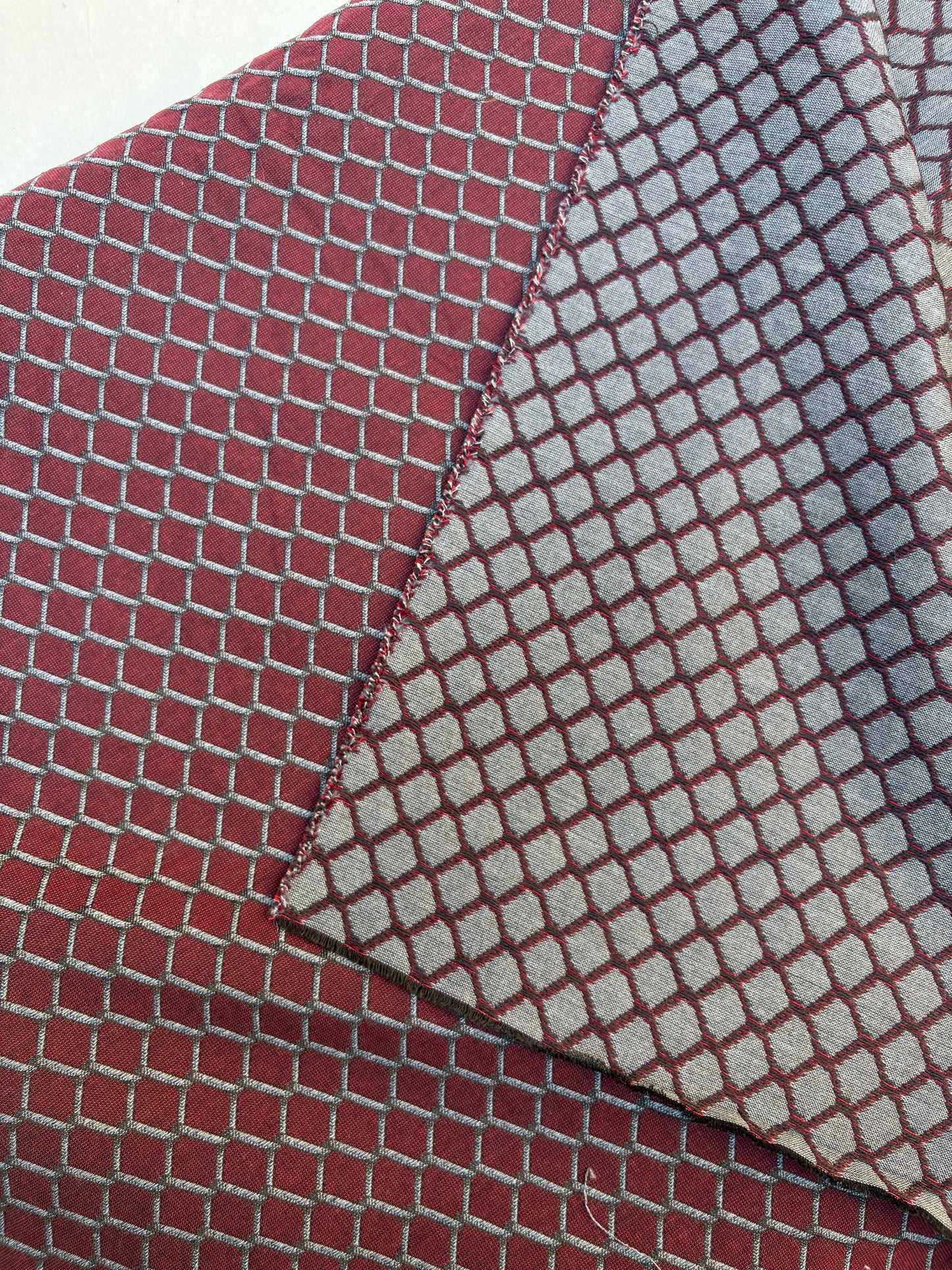 Fabric, Cotton & Wool, Burgundy Jacquard, Medium Weight, End of Roll