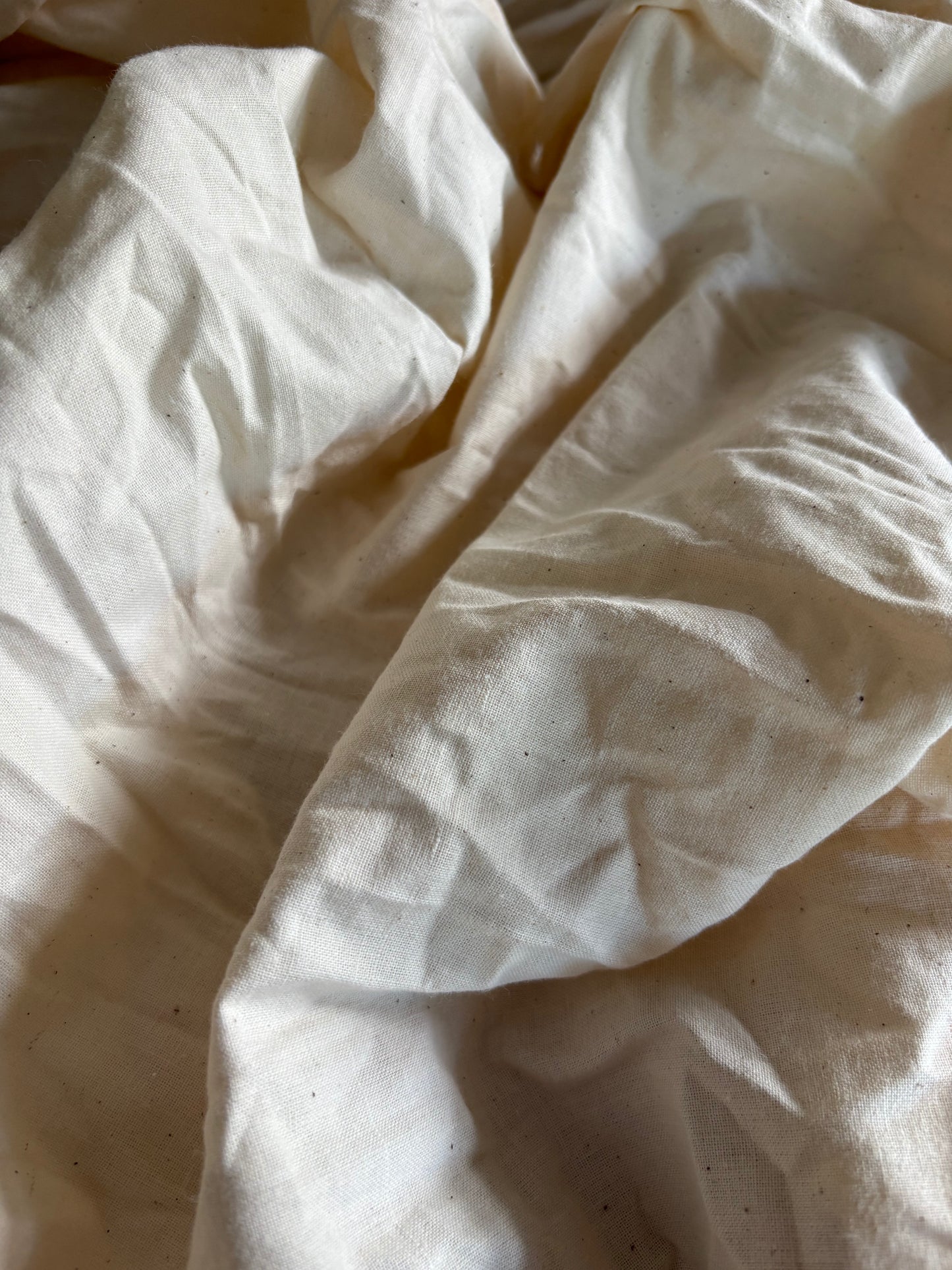 Off-white calico fabric resting in gentle, unstructured folds.