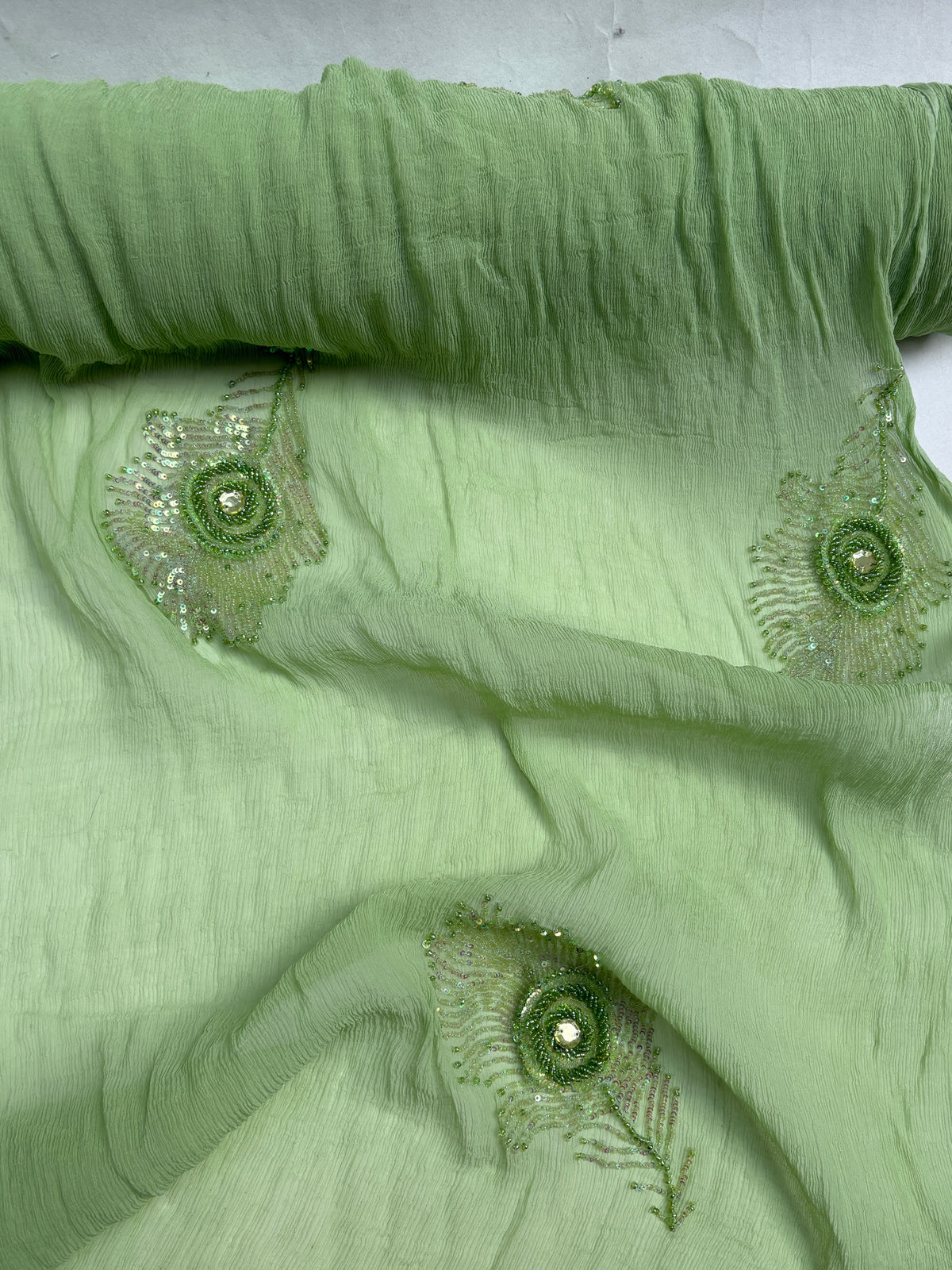 Chiffon Fabric, Green, Light Weight, End of Roll