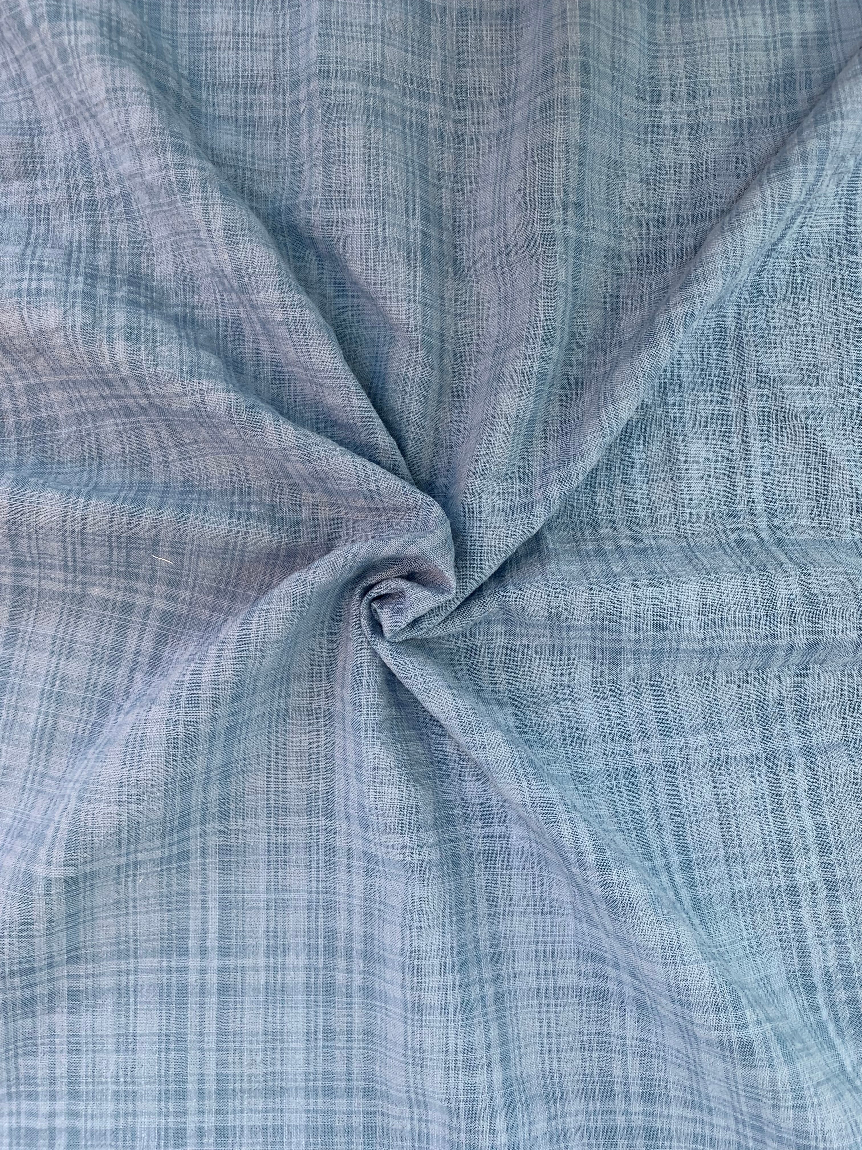 Denim Crinkle Check Cotton-Viscose Blend Lightweight Deadstock Fabric ...