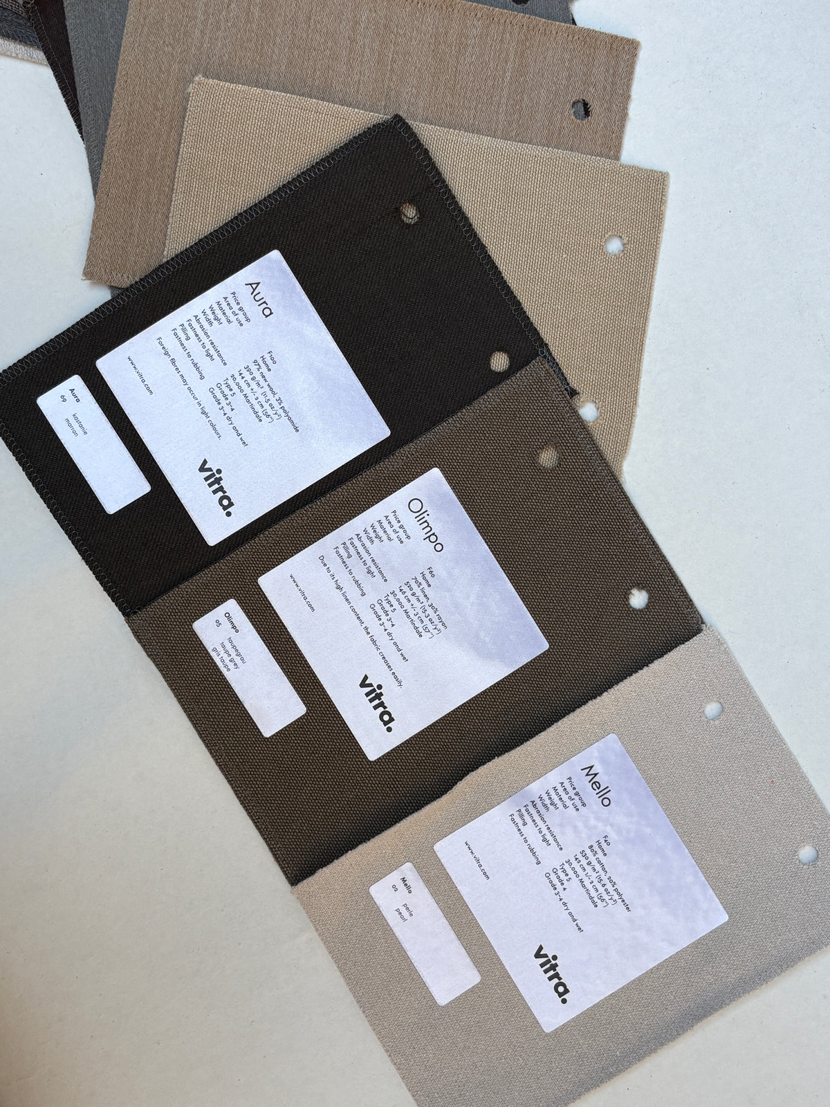Neutral Earth-Tone Fabric Sample Bundle of 14 from Vitra *ONE-OFF*