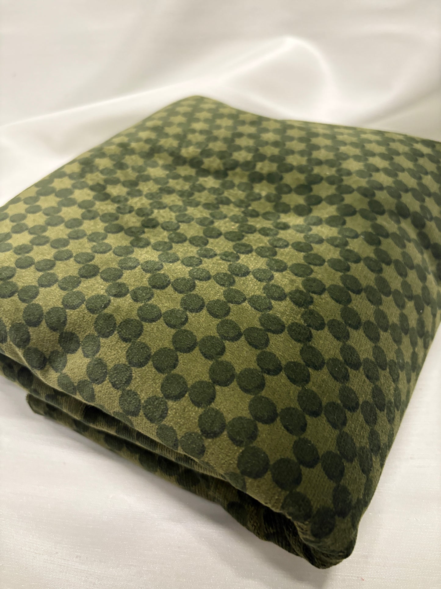 Green Dot Velvet Fabric End of Roll *ONE-OFF*