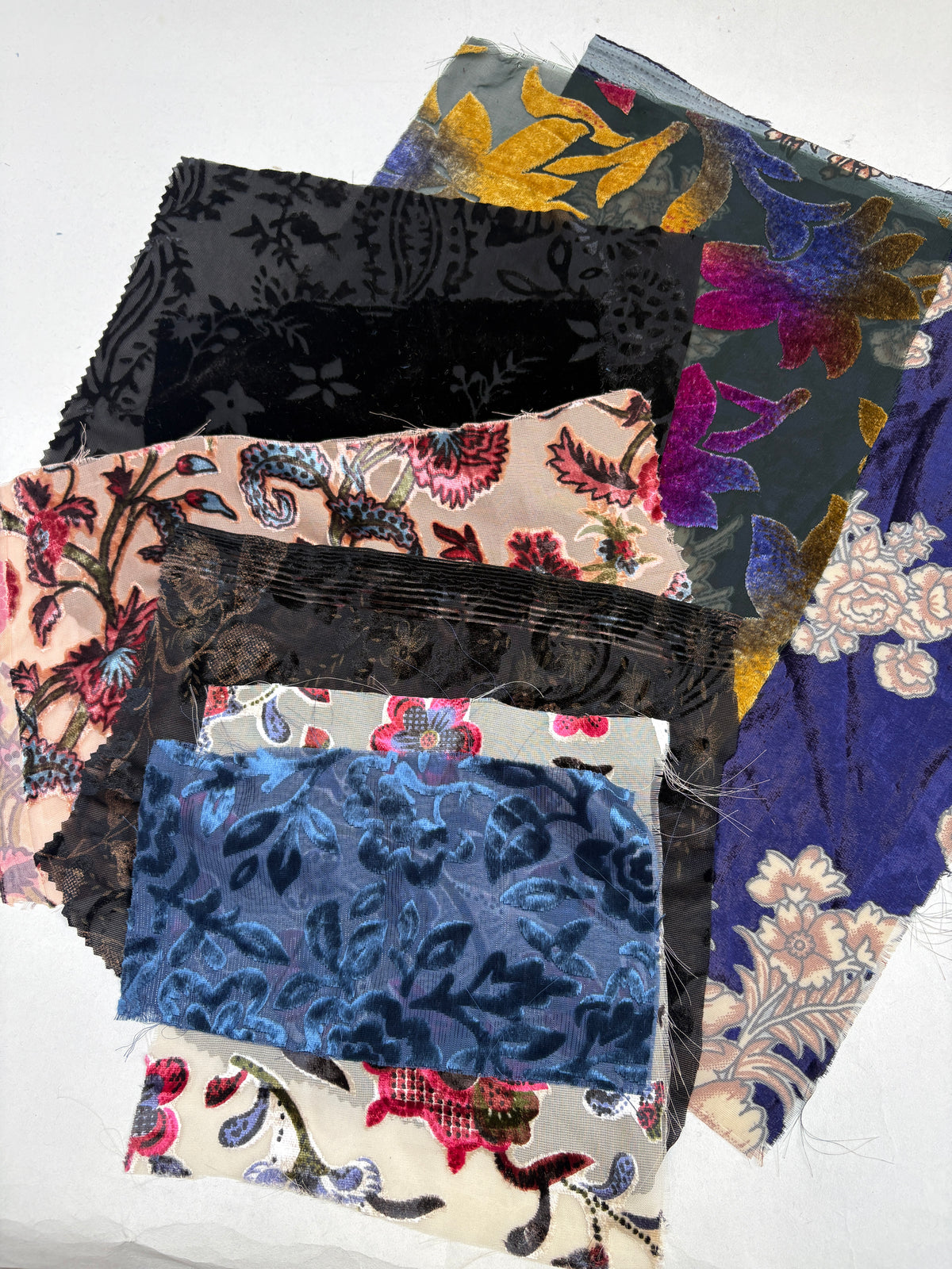 Velvet Patterned Fabric Samples Bundle of 7 *ONE-OFF*