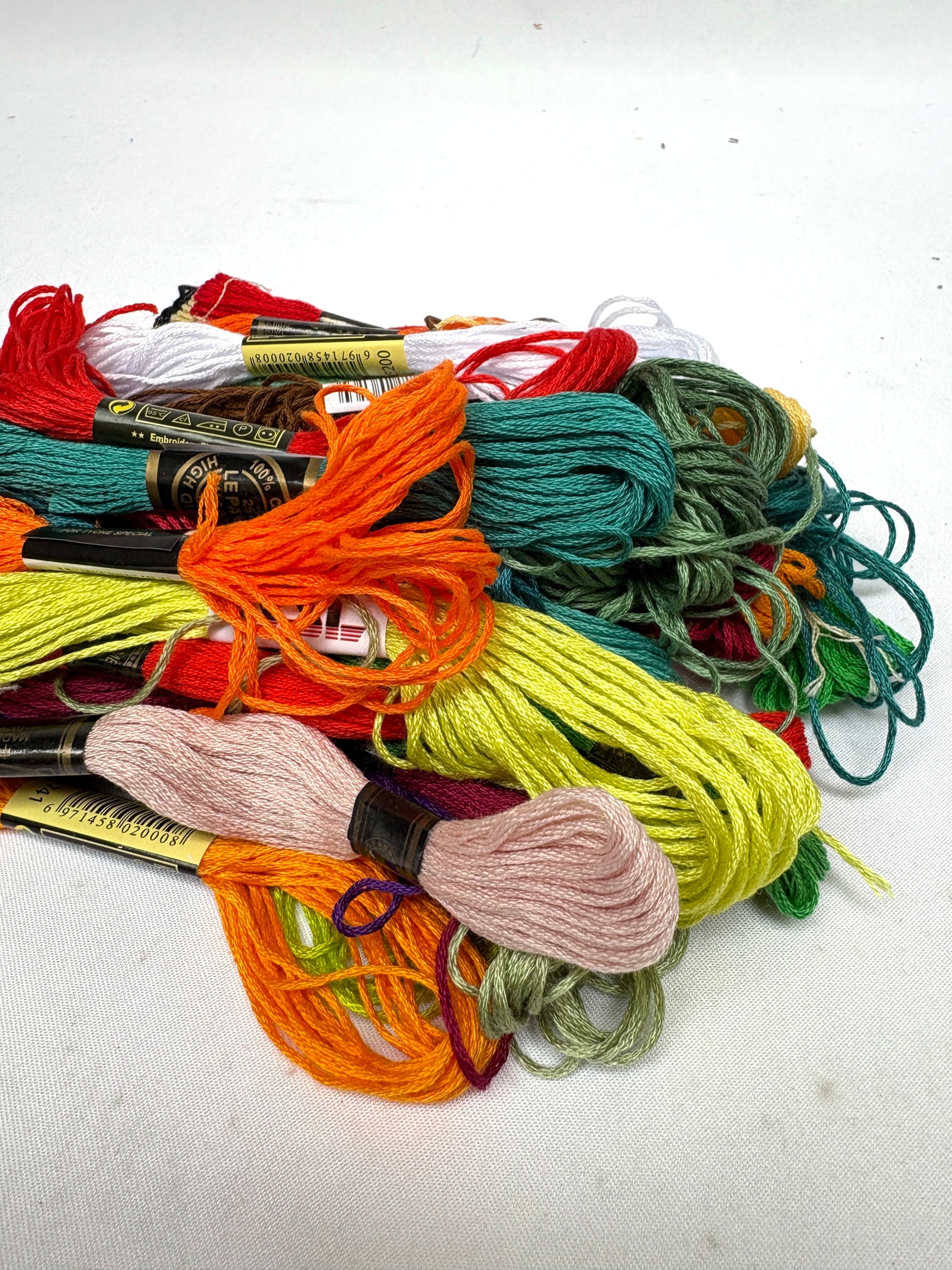 Collection of embroidery floss yarn in various colours 