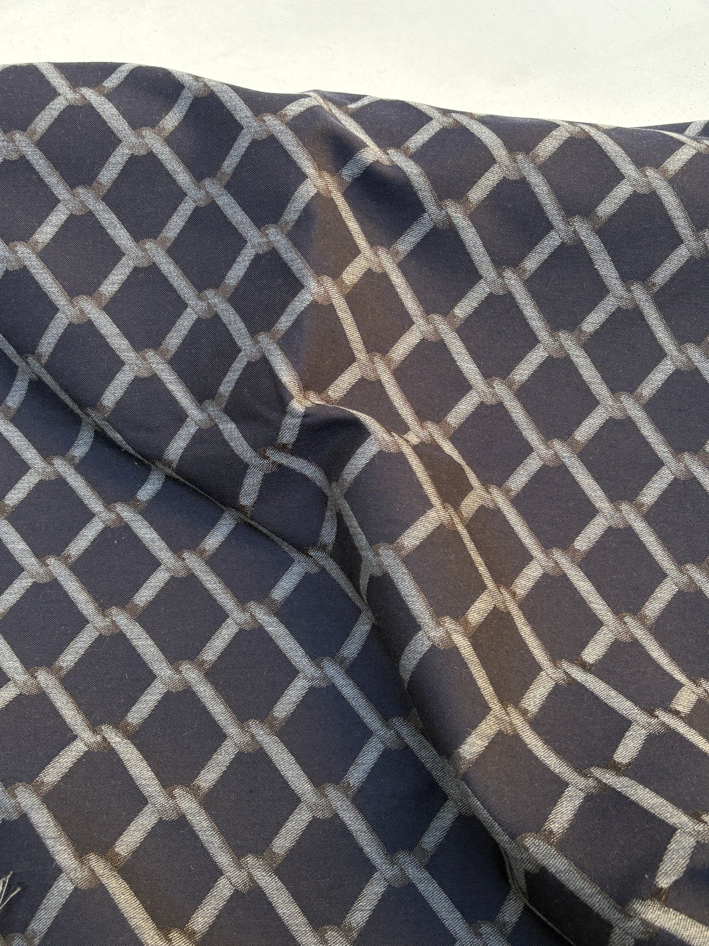 Fabric, Cotton & Wool, Navy Jacquard, Medium Weight, End of Roll