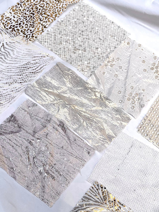 Glitter White Fabric Sample Bundle of 11 *ONE-OFF*