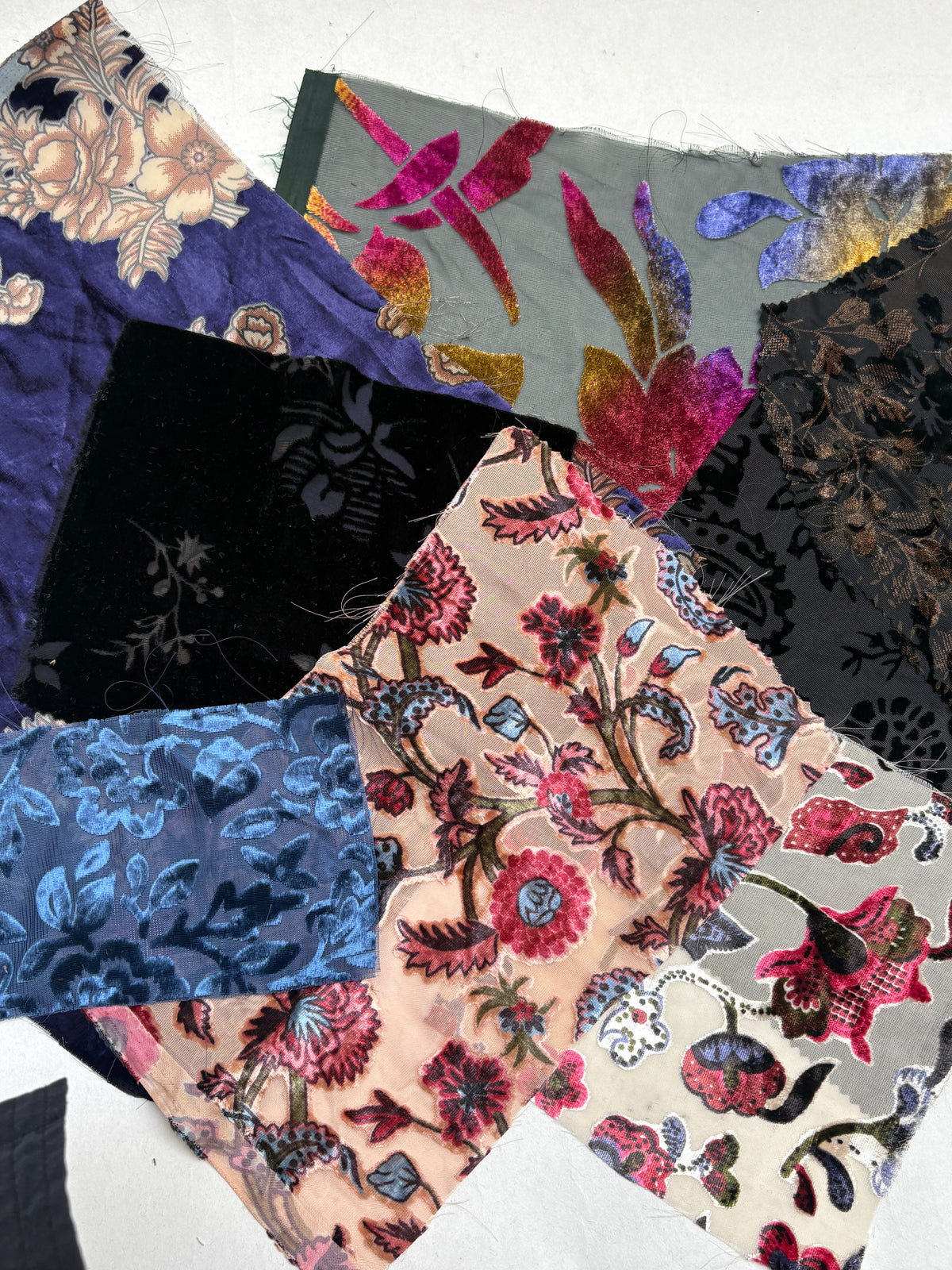 Velvet Patterned Fabric Samples Bundle of 7 *ONE-OFF*