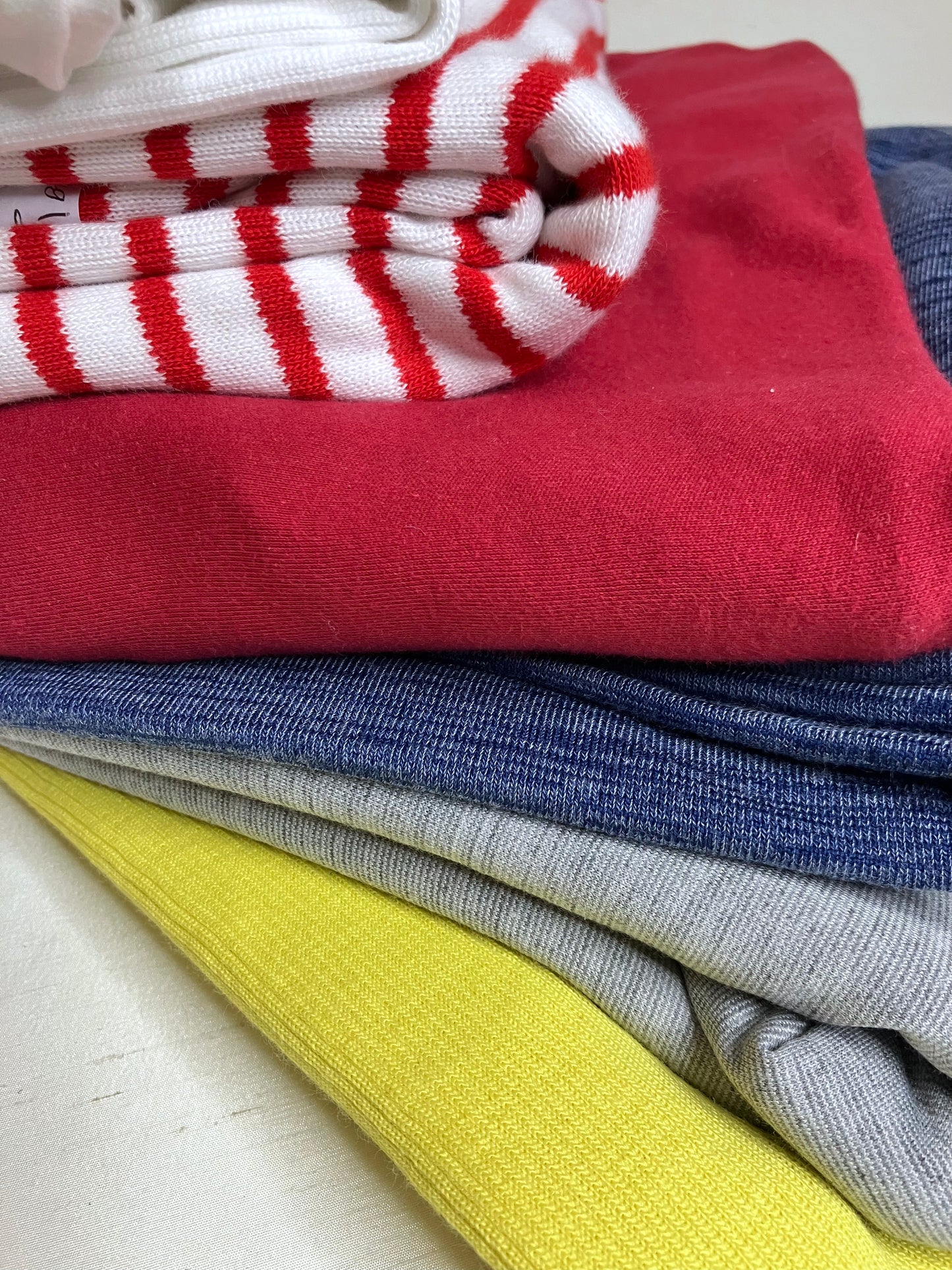 Close-up of colourful jersey fabric 