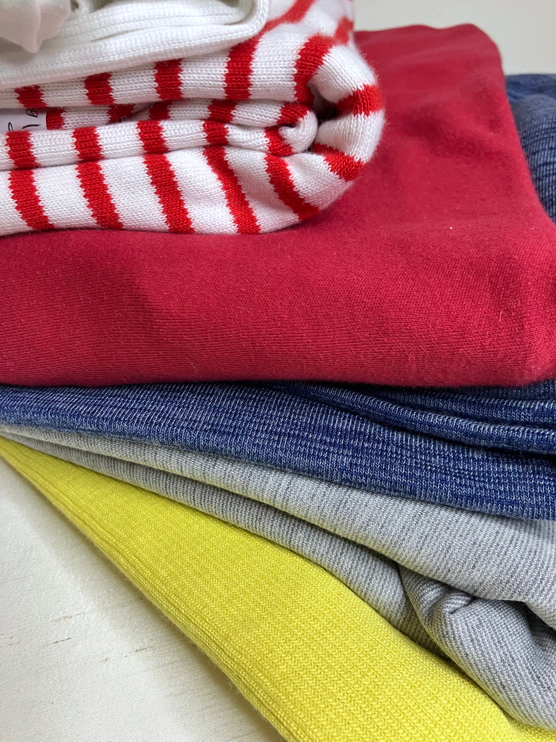 Close-up of colourful jersey fabric 